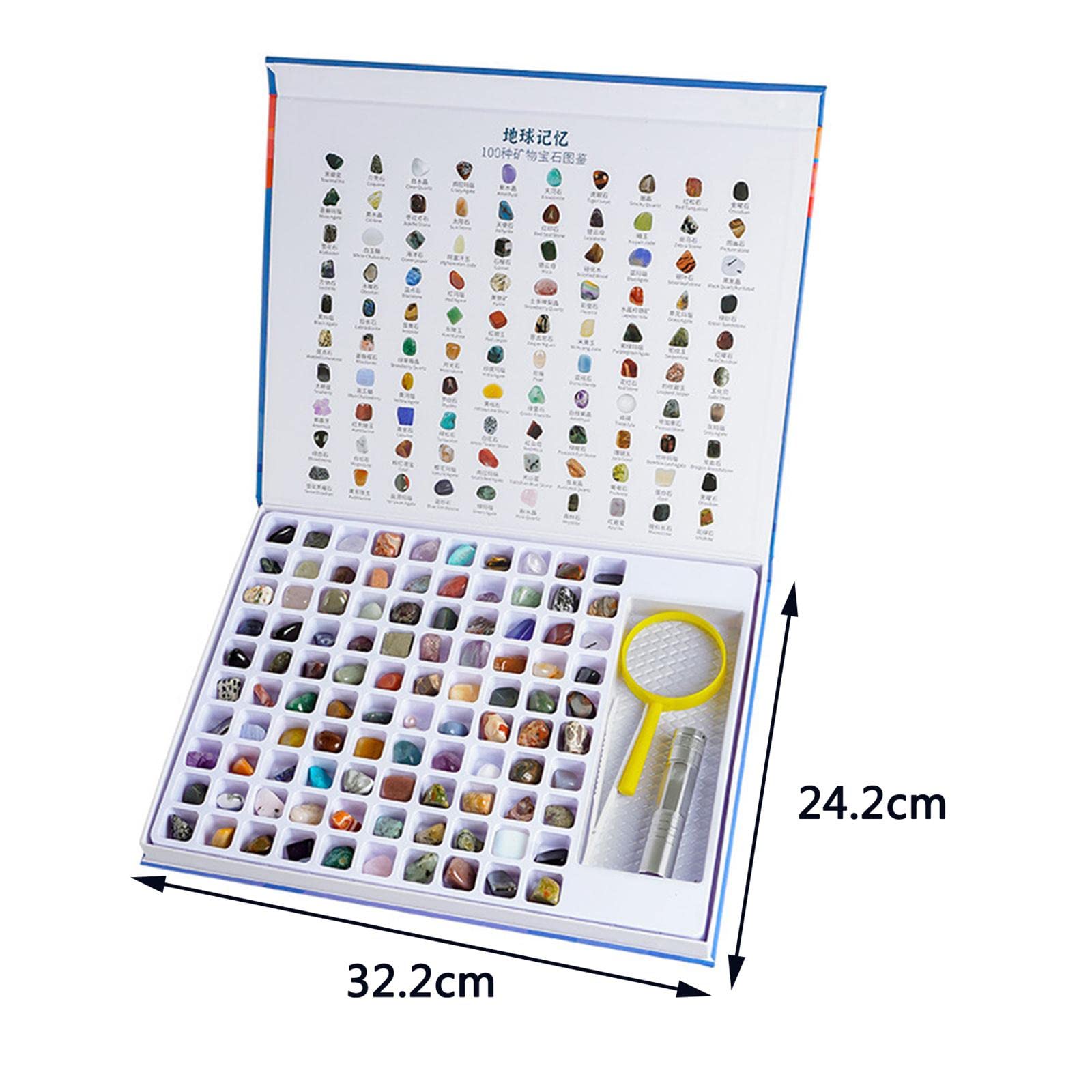 Kit de Geología para Niños 100 Piedras Preciosas con Linterna y Lupa - Colección Educativa de Minerales para Aprendizaje