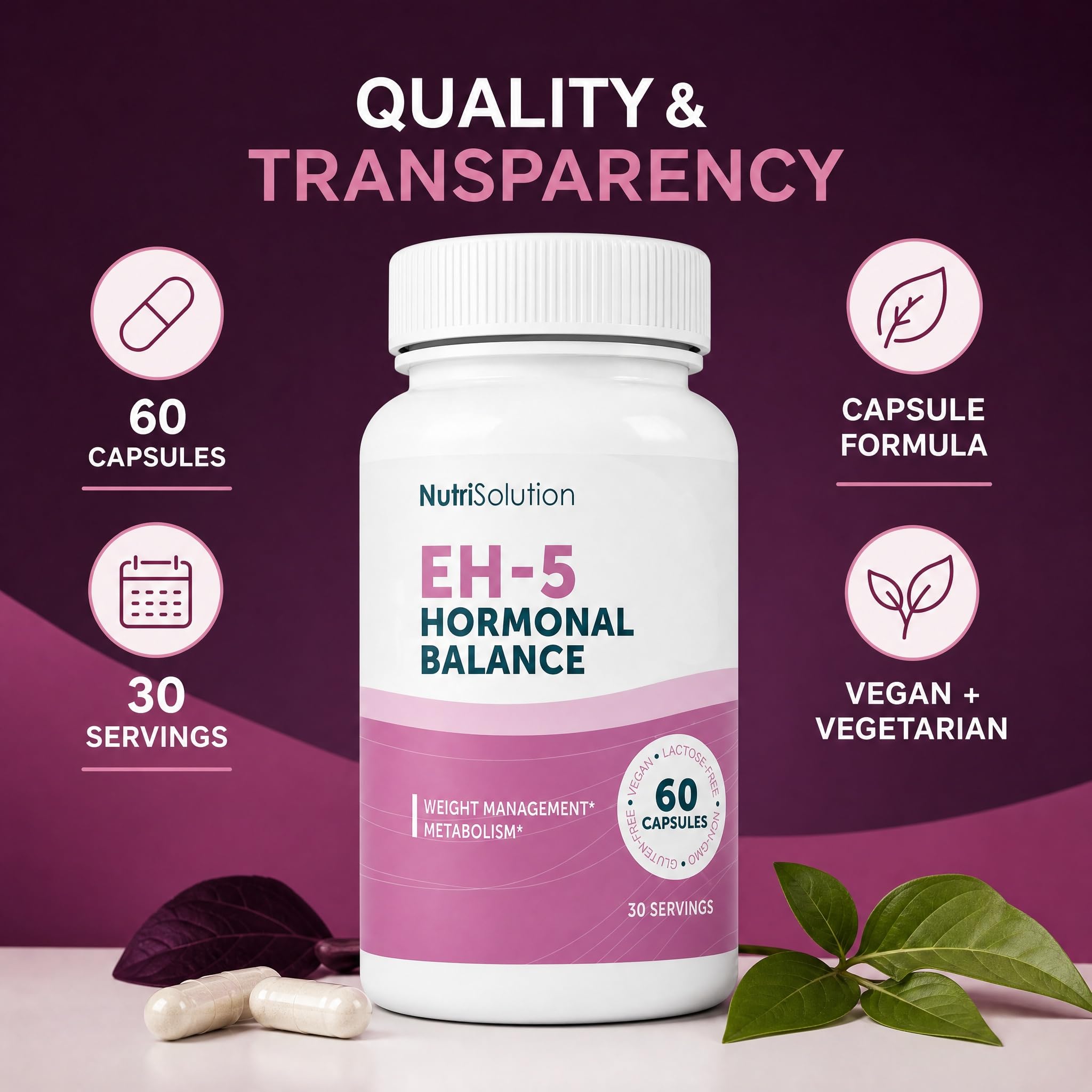 Équilibre Hormonal 5 par NutriSolution | Complément Alimentaire Minceur Energétique Hormones pour Favoriser Perte de Poids Naturelle | Made in France | 60 gélules