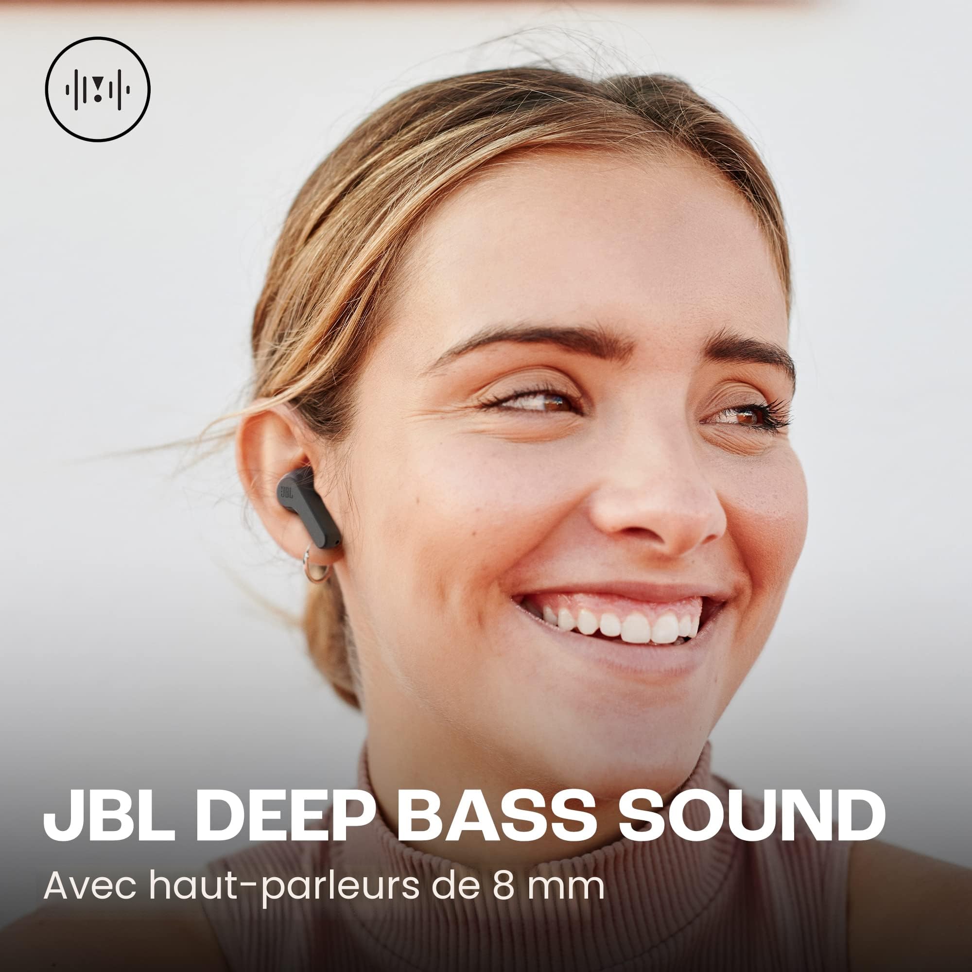 JBL Wave Beam, Écouteurs Intra-Auriculaires sans Fil, Résistance à l'Eau IP54 et IPX2, Appels Mains Libres et Batterie à Autonomie de 32 heures, en Noir