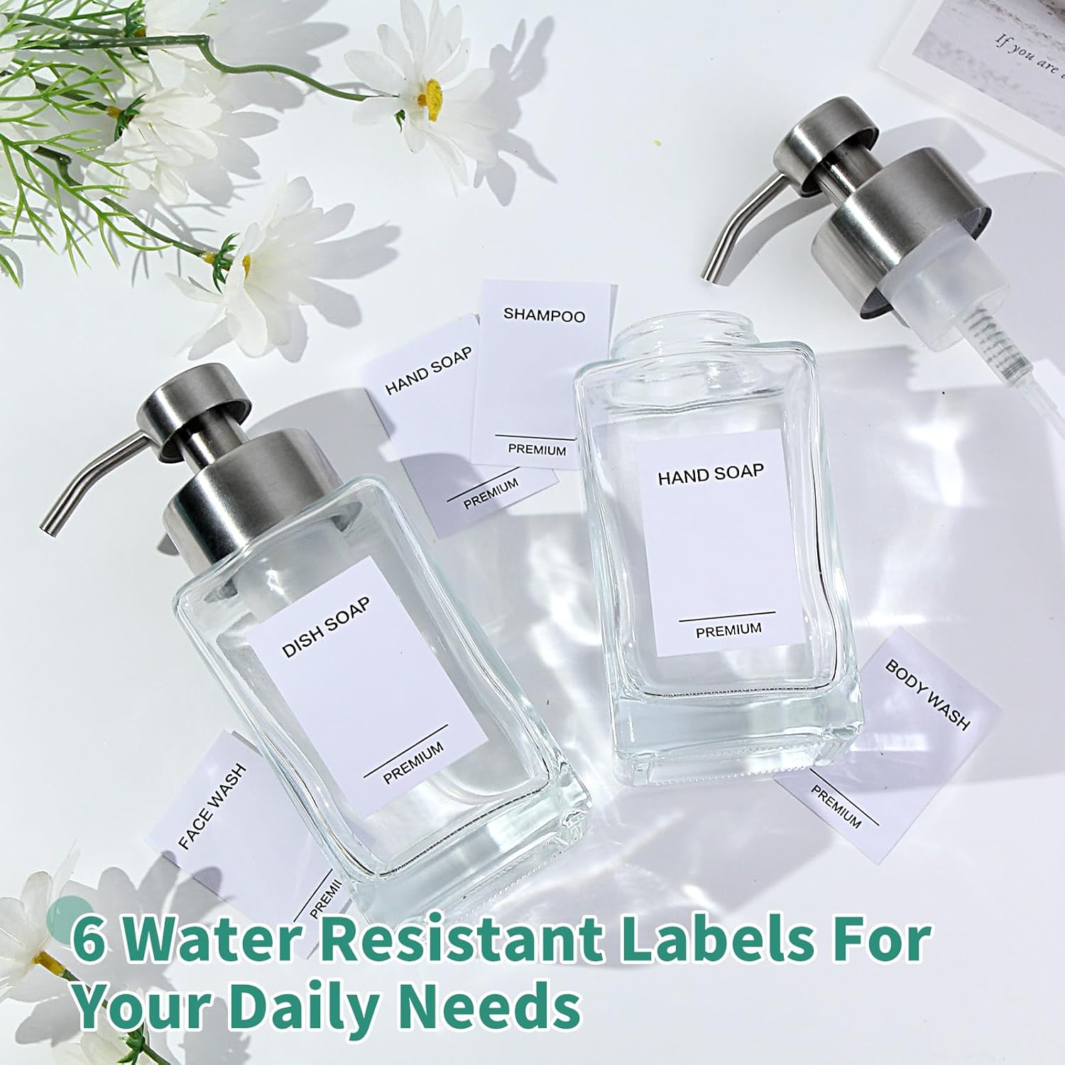 Foaming Soap Dispenser, 12oz/350ml Glass Foaming Hand Soap Dispenser Set,Refillable Foam Dispenser with Foaming Pump, Labels, Square Hand Dispenser for Bathroom, Kitchen 1 Pack