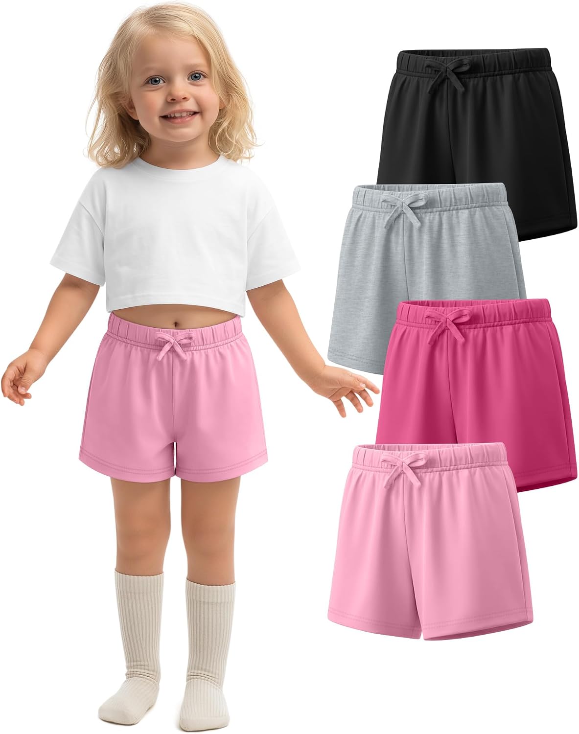 Halfchet 4 Pack Toddler Girls Shorts Athletic Dance Bottoms Soft Pull on Summer Baby Clothes Size 18m-5t