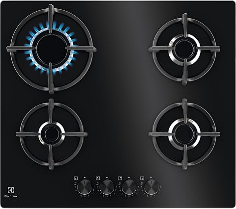 Electrolux Piano Cottura Gas EGG64272K Serie 600 Gas on Glass 60cm da Incasso, 4 Fuochi, Bruciatore Rapido, Bruciatore Wok, Precisa Regolazione della Fiamma, Sicurezza Sicurgas, 590x520cm, Nero