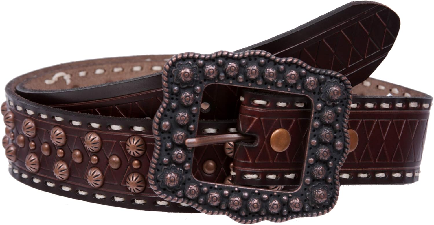 1 1/2" Womens Western Snap On Studded Leather Belt