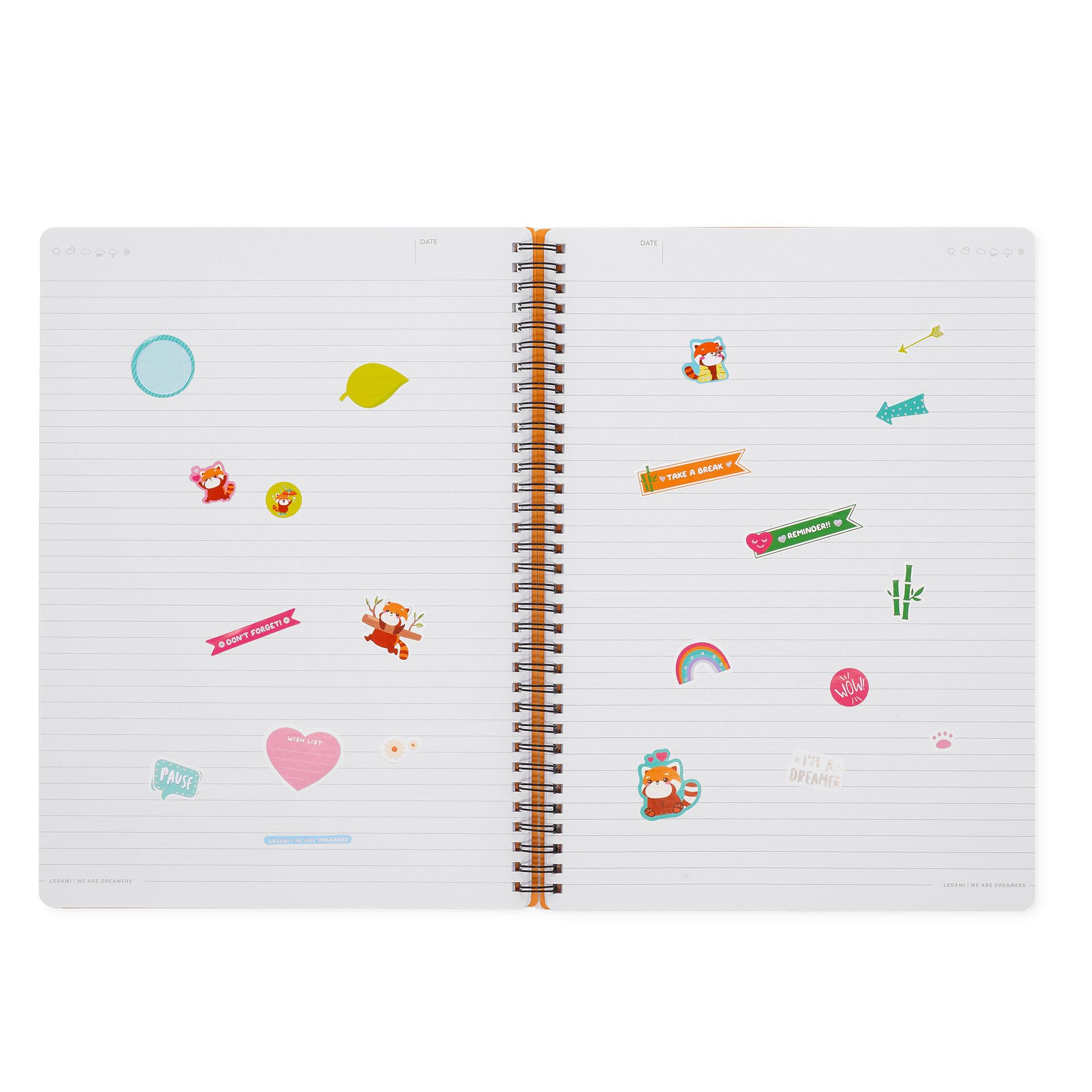 Legami Cahier à rayures A4 Spiral Notebook Maxi 160 pages détachables papier FSC élastique fermeture 21 x 29 cm Red Panda
