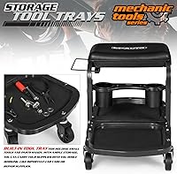 Vista 4 de M-AUTO Asiento de rodillo para garaje, taburete de taller mecánico resistente con bandeja para herramientas y estante para equipos, asiento