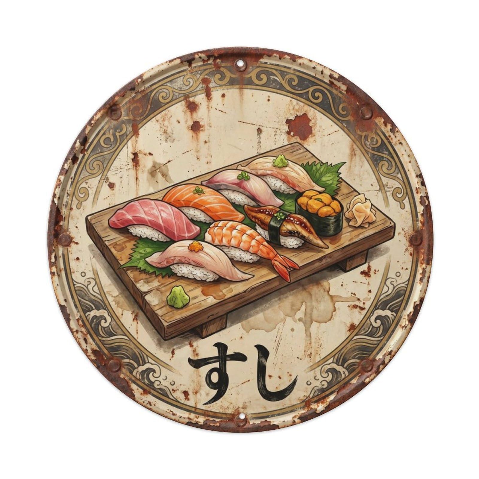 Cxhjca 8X8inch(20X20cm) Japanese Sushi Bar Retro Kitchen Seafood Restaurant Metal Tin Sign