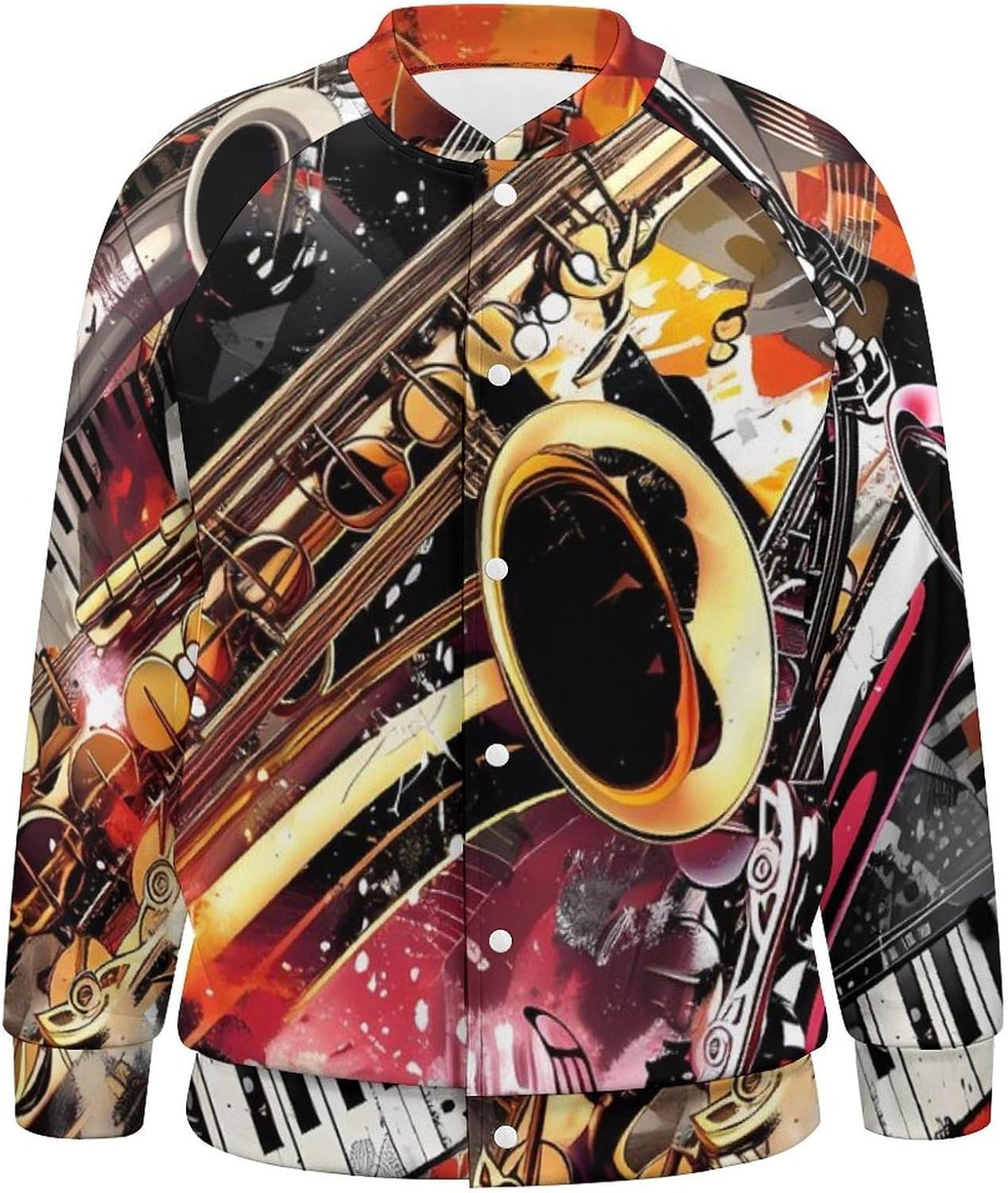 Musical Instruments Jam Session Novelty Men's Baseball Jackets Causal Sweatshirt Button Top Long Sleeve Coat