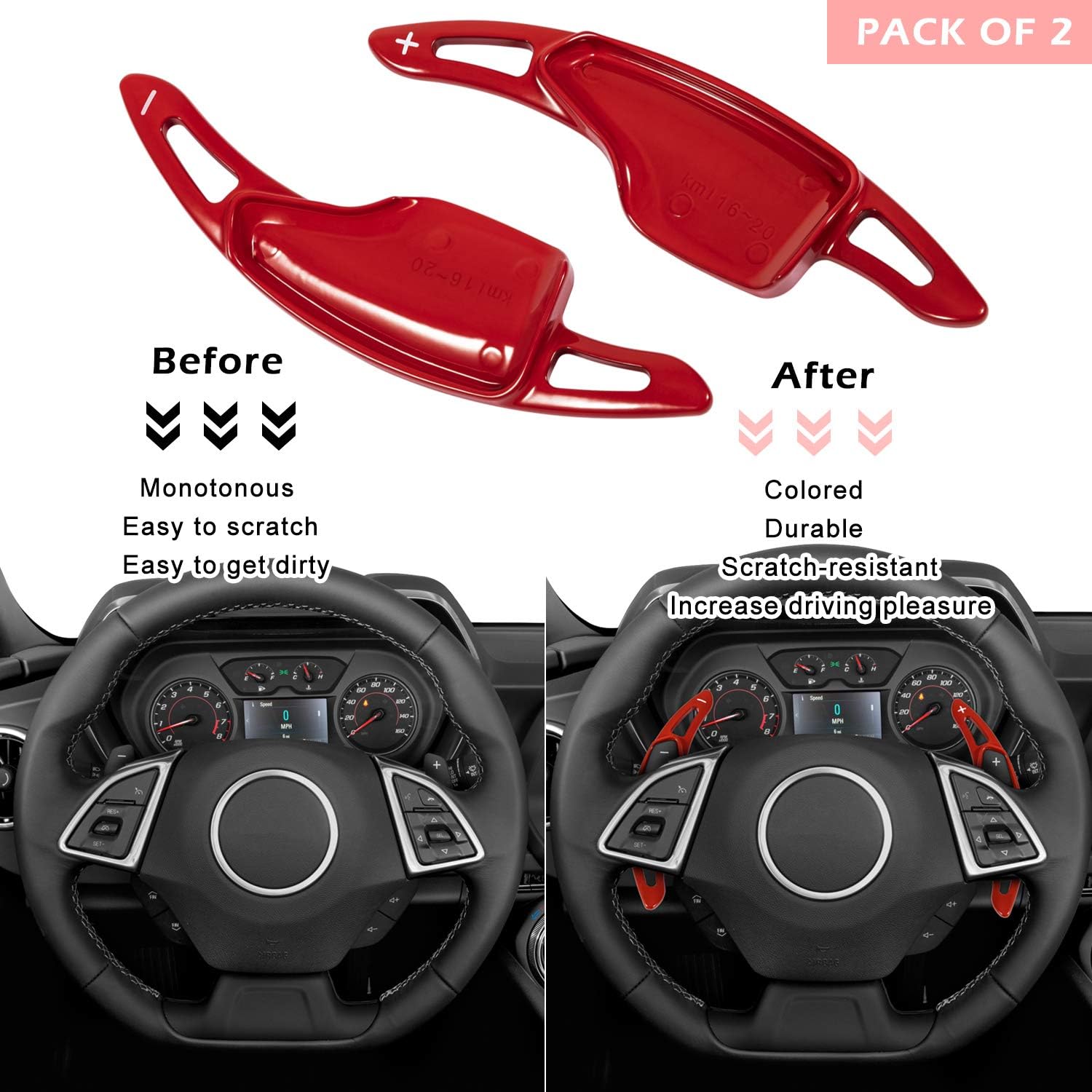 Red Aluminum Steering Paddle Shifter Extension Cover Trim Interior Accessories for Chevrolet Camaro 2016-2024, 2014-2019 Chevrolet Corvette C7