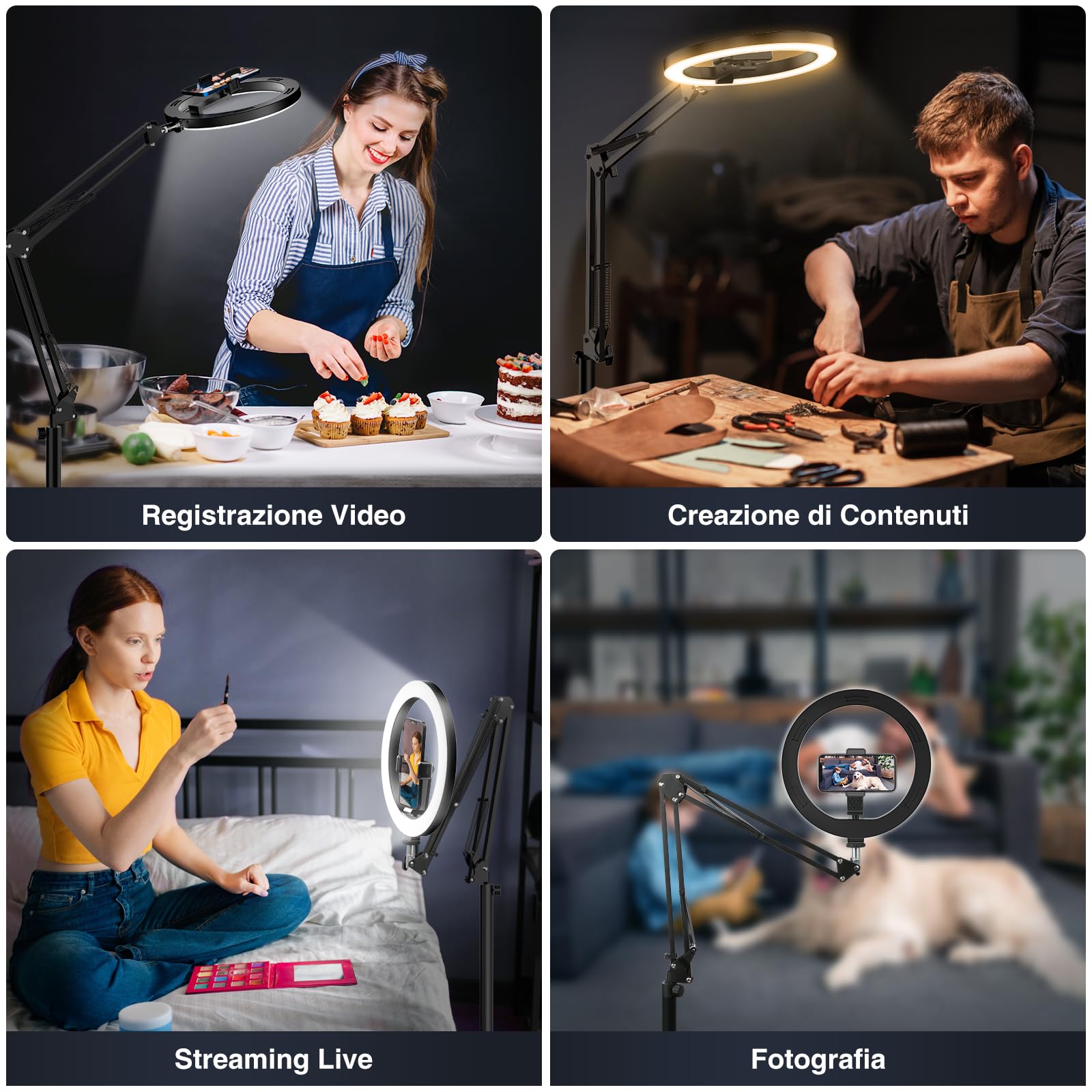 Evershop Ring Light 10" con Treppiede e Supporto Telefono, Luce LED Rotabile 360°, CRI>95