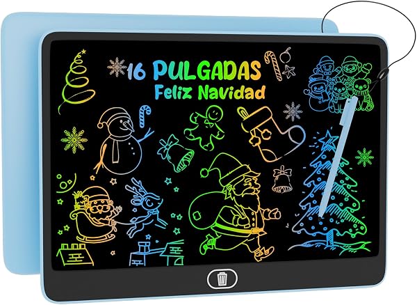 16 Pulgadas Tableta de Escritura LCD, Electight Infantil Tableta de Graffiti de Colores para Niños 3~12 Años, con Borrable y Bloqueo Función, Reutilizable, Juguete Educativo Halloween Navidad, Azul - 1