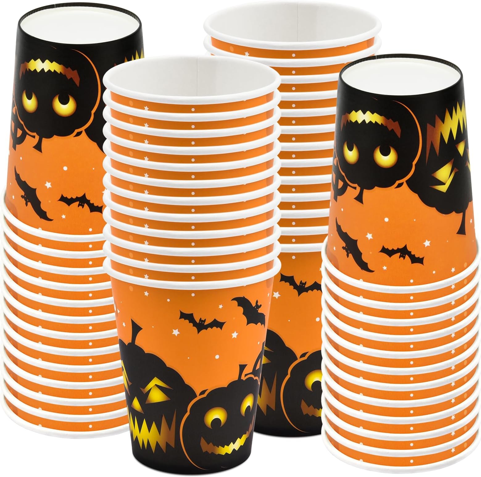 EPHYO 50Pcs 9oz Halloween Paper Cups, Jack-o'-lanterns Black Pumpkin Disposable Beverage Drinking Treat Hot Cold Drink Snack Cups for Kids Adults Halloween Party Supplies Trick or Treat Decorations