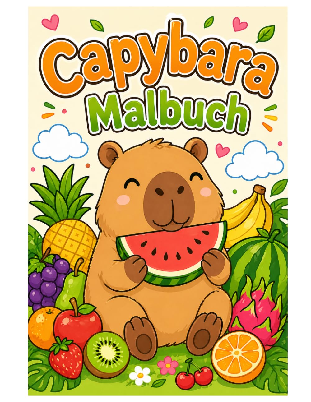 Capybara Malbuch: Niedliche Capybara Ausmalbilder für Kinder – Süße Tiere mit Obst und fröhlichen Szenen