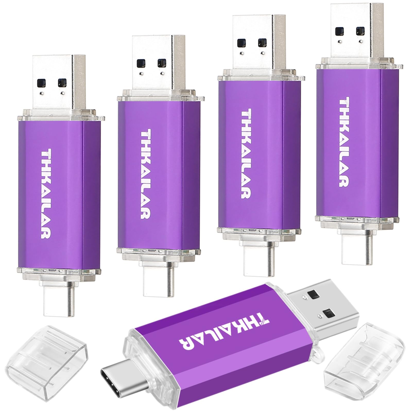 Thkailar Paquete de 5 unidades USB C 3.0 de 32 GB, doble interfaz USB-A+tipo C, velocidad de lectura de 100 MB/s, unidad flash USB C FAT32 para almacenamiento de datos, compatible con iPhone 15/16,