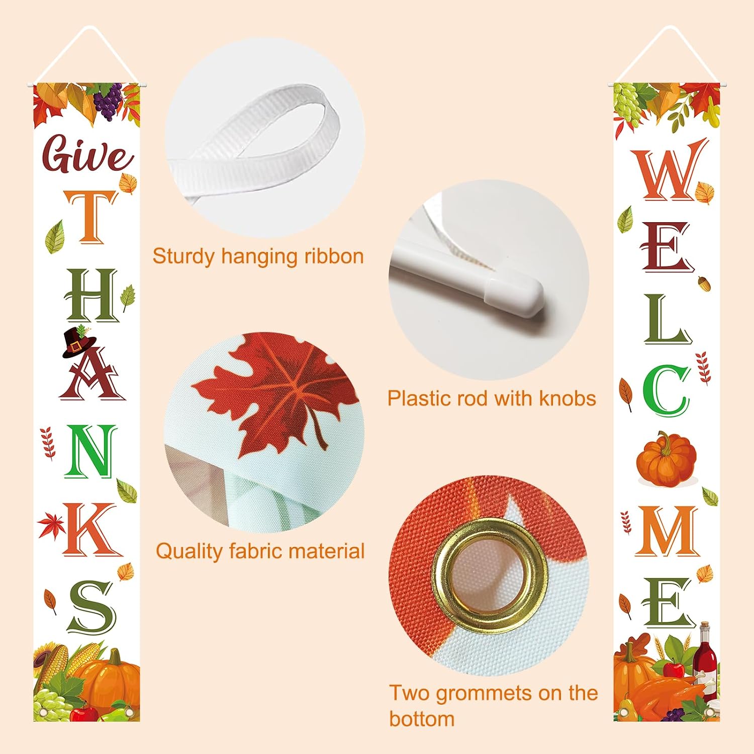 Thanksgiving Decorations Indoor Outdoor GIVE THANKS Banner Porch Door Welcome Sign for Home Party Wall Autumn Decor Fall Decorations for Home 72"X12"