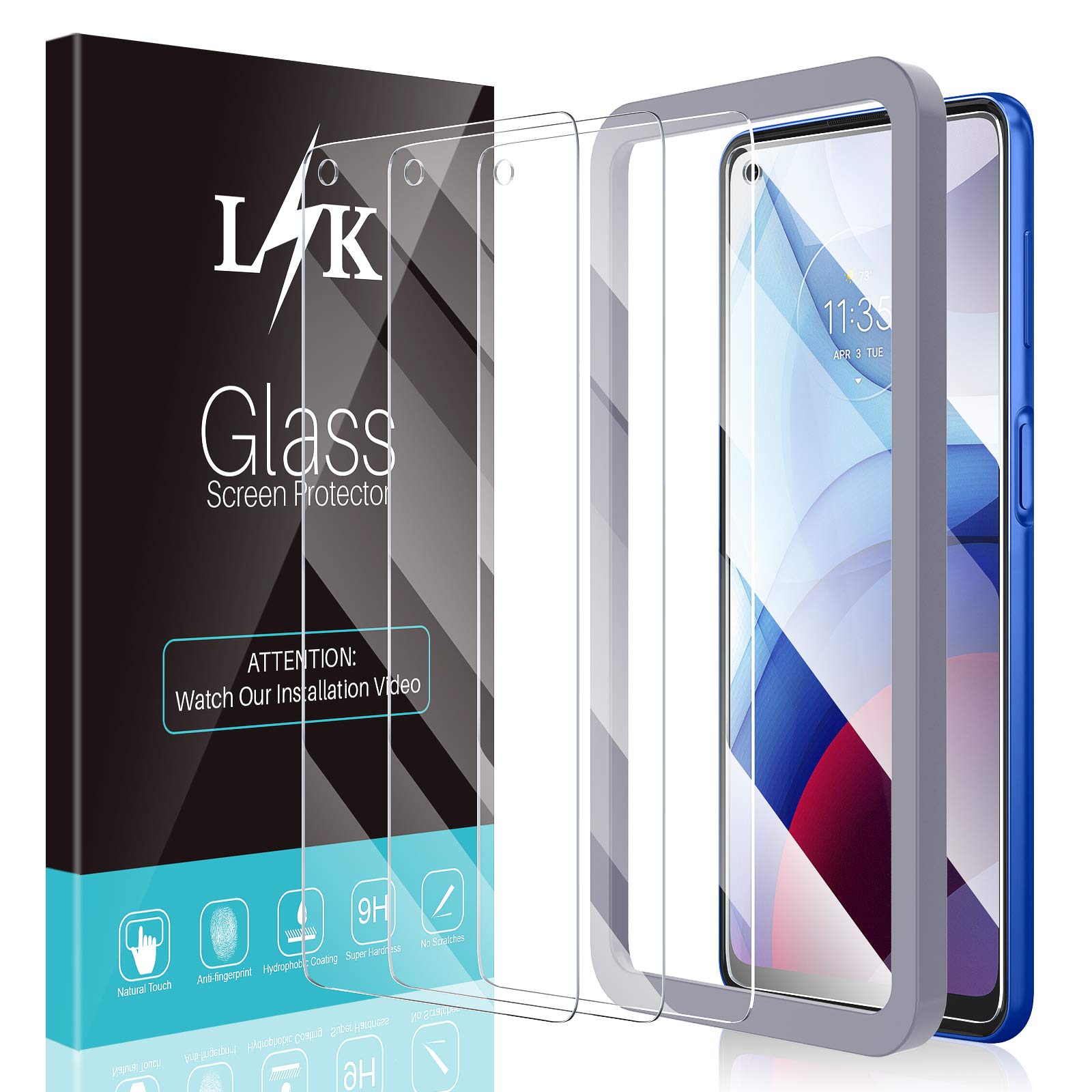 [2+3 Pack] LϟK 2 Pack Tempered Glass Screen Protector & 3 Pack Camera Lens Protector for Motorola Moto G Power 2021(Not for Moto G Power 2020), Tempered Glass Case Friendly, Installation Tray - Gray