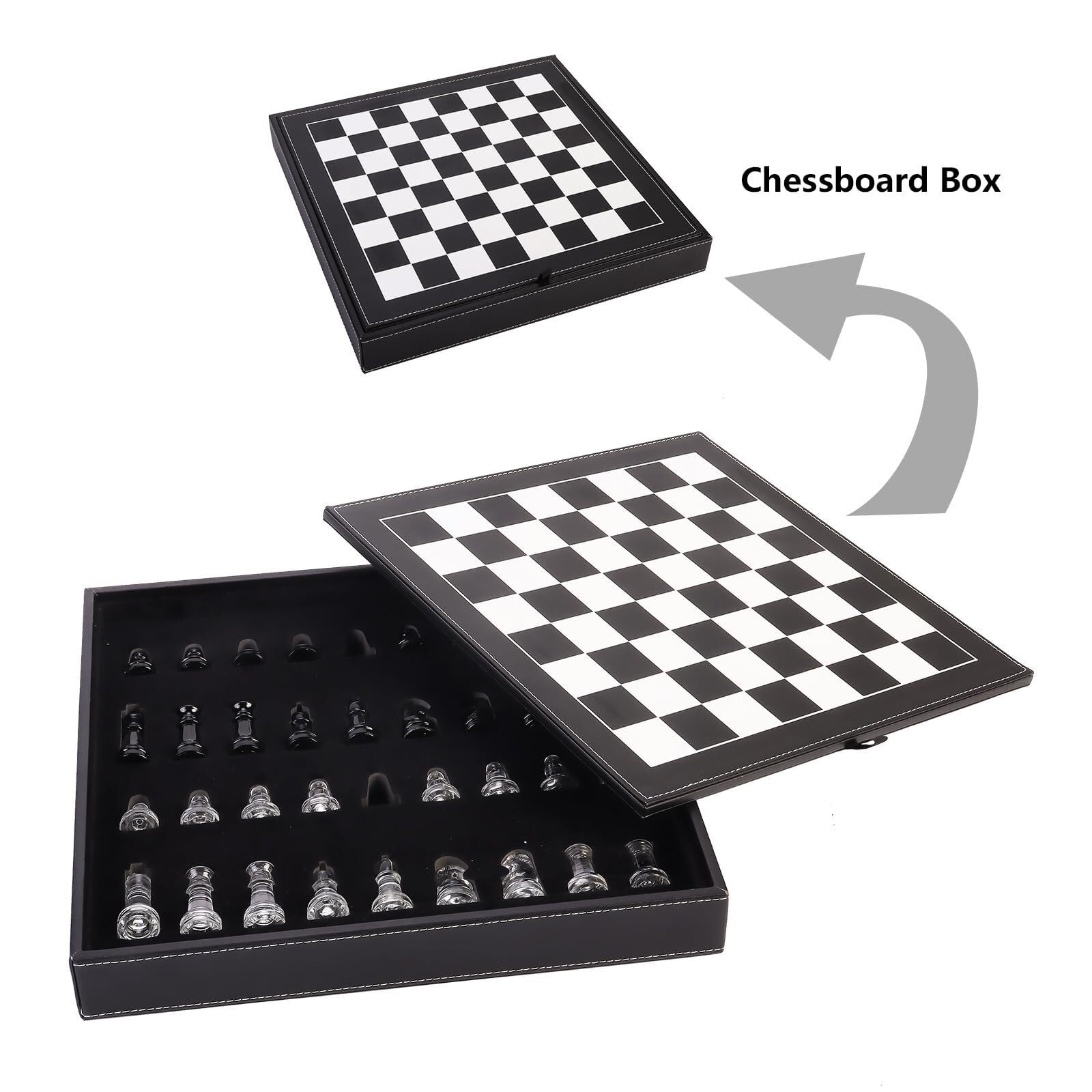 Juego de ajedrez de Cristal Blanco y Negro Juego 2 Extra Ajedrez