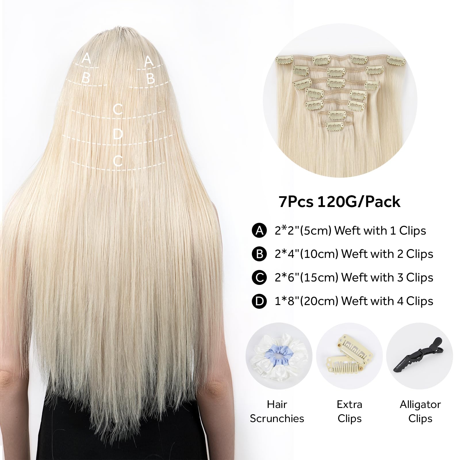 SOBEAUTY Hair Extensions Clip in, Real Human Hair Extensions, 100% Human Hair Extension Hair Double Weft - Image 2