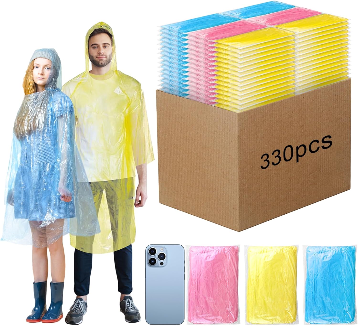twoworld 330 Pcs Disposable Rain Ponchos for Women Bulk,Emergency Ponchos Rain Adult for Men Women Kids Travelling Camping Hiking