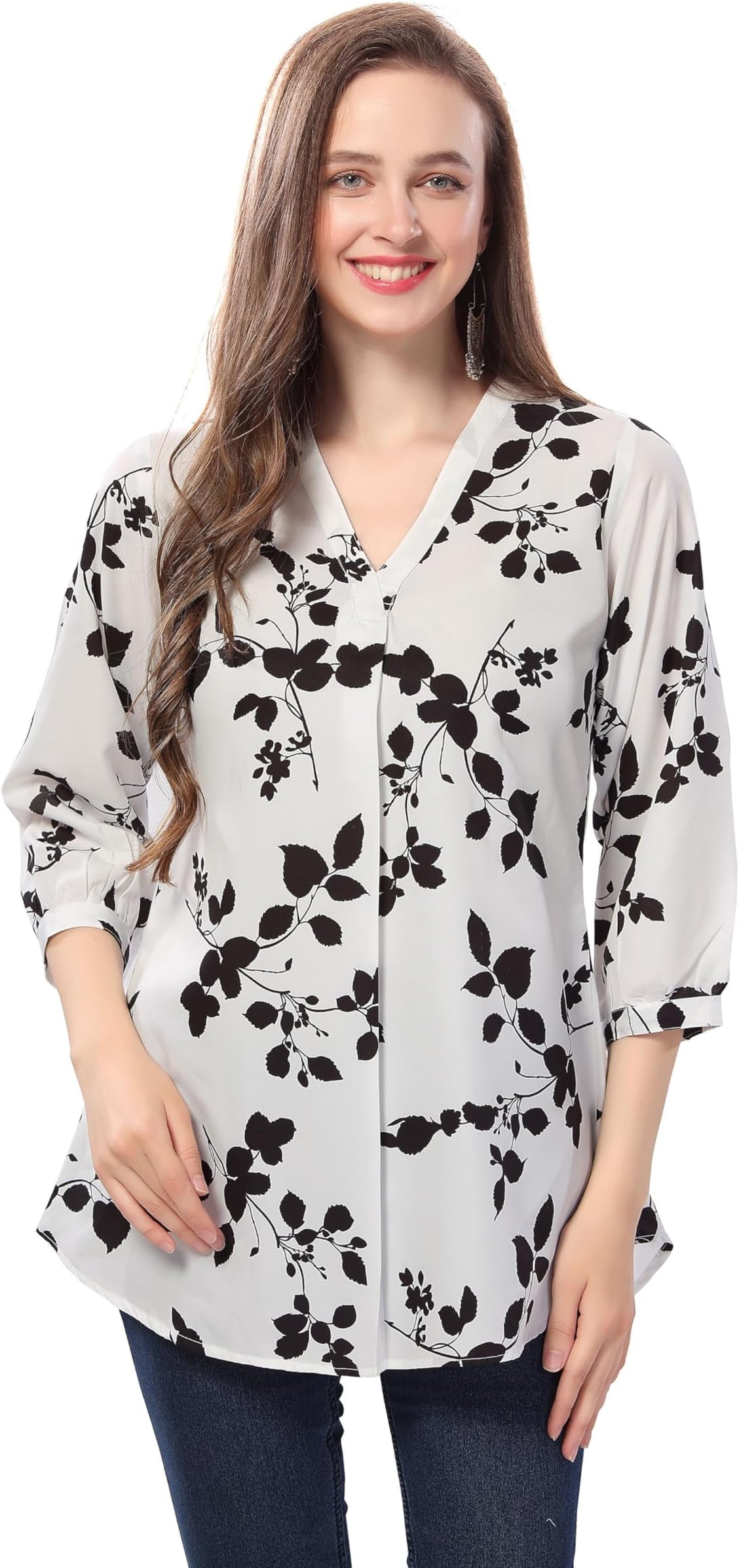 Women's Short Kurta Chic Contrast Faux Crepe Tunic with Stylish Black N White Print (M-40) |Kurti Tops | Short Kurti | Short Kurti for Women | Short Kurti for Girls