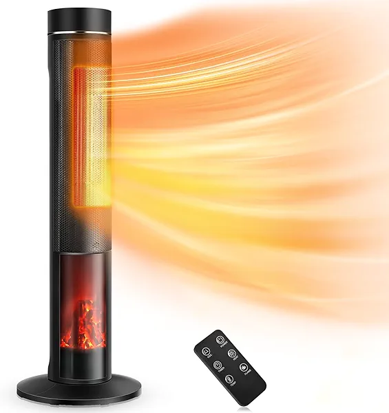 TRUSTECH 36" Space Heater for Large Room, 1500W PTC Electric Fireplace Space Heater, Adjustable Thermostat, 4 Modes,12H Timer, 60° Oscillation, Remote, Tower Heater for Indoor Use, Bedroom, Office