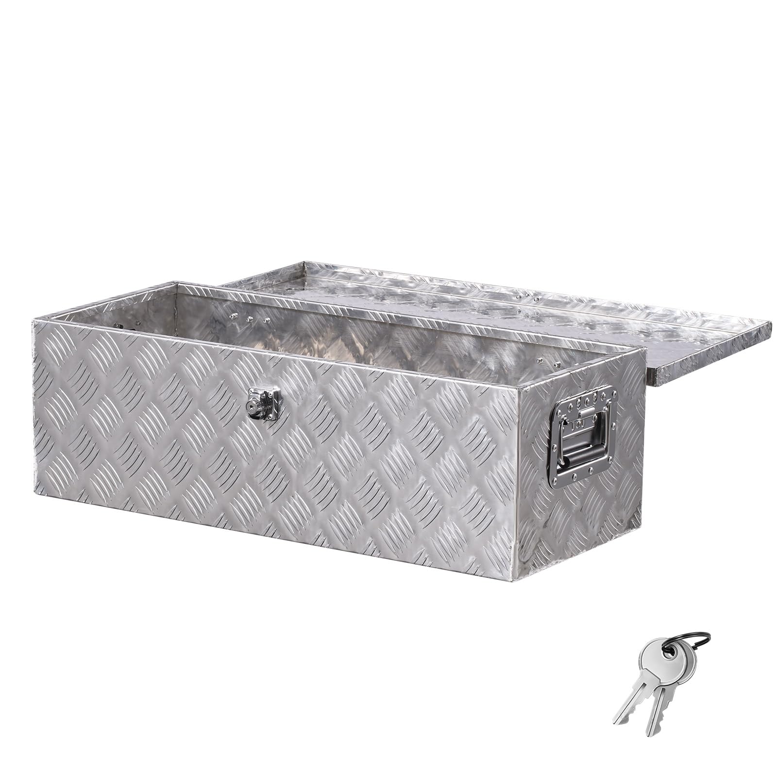 VEVOR Cassetta Portautensili Struttura in Alluminio per Cassone di Camion, con Maniglia Laterale e Chiavi di Blocco, Organizzatore per Rimorchi, Camper, 76,2 x 330,2 x 243,84 mm, Argento