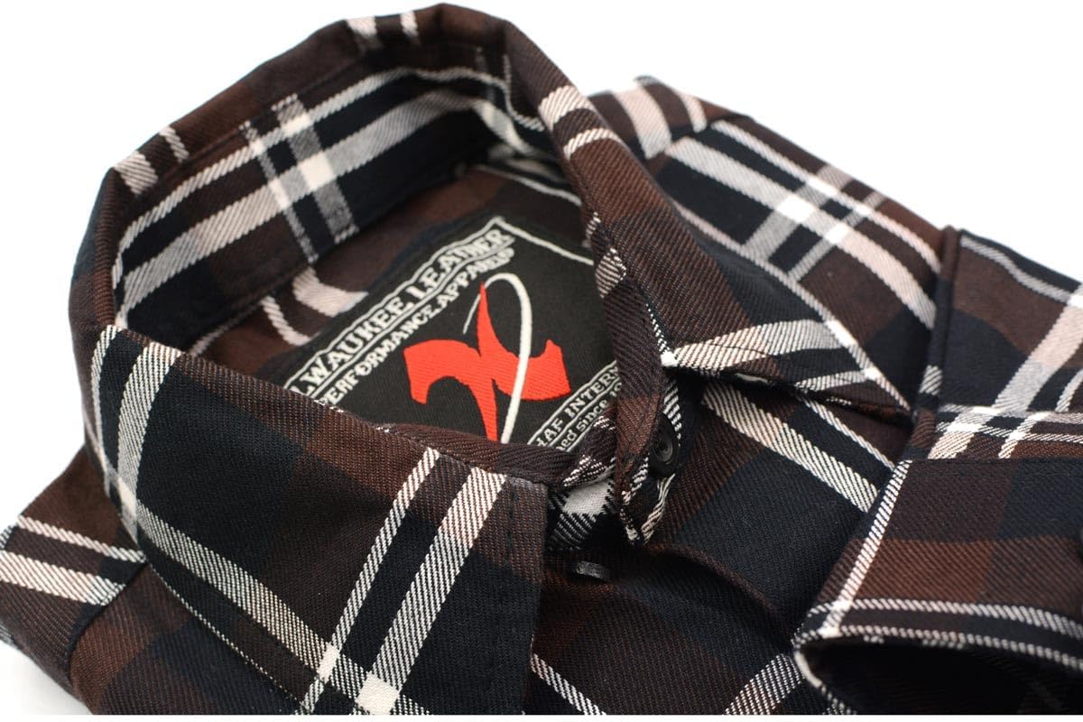 Milwaukee Leather MNG11643 Men's Flannel Plaid Brown Black and White Long Sleeve Cotton Button Down Shirt - Image 6