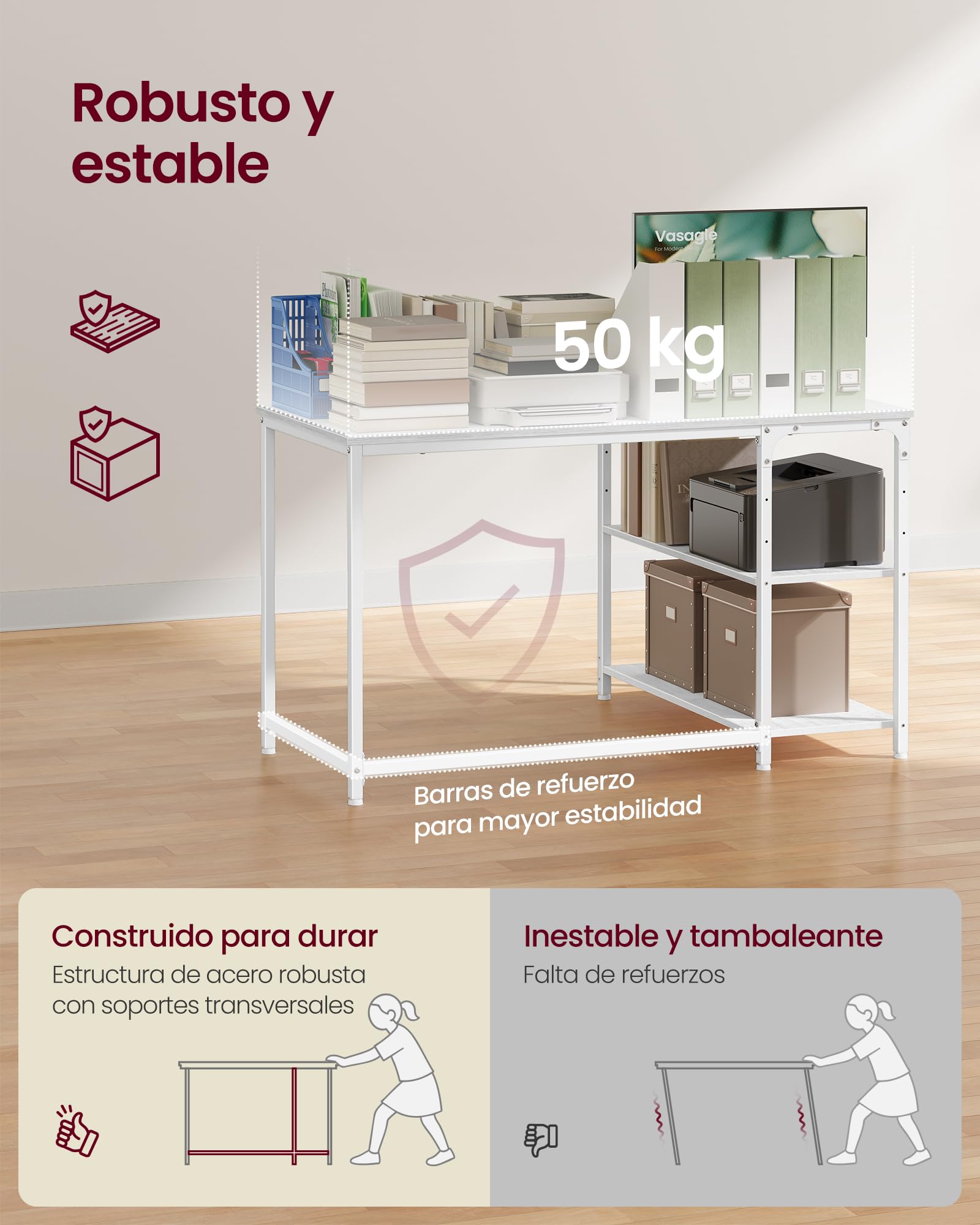 VASAGLE Scrivania Angolare a L, Scrivania Gaming per Computer con Scaffale Reversibile, Ripiano Regolabile in Altezza, per Studio Ufficio, 110 x 80 cm, Bianco Acero LWD135WF01