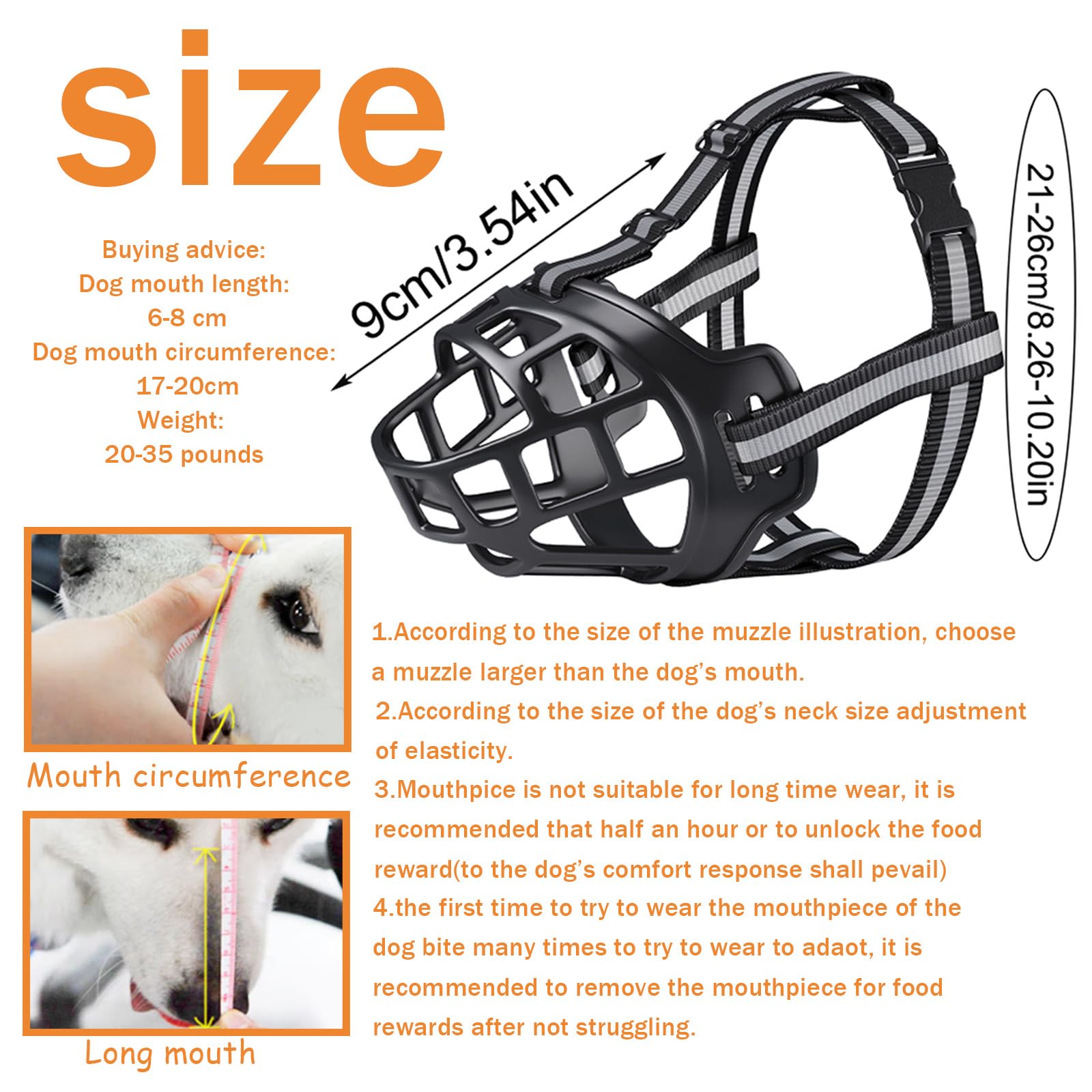 Black Adjustable Medium Breed Muzzle, With Reflective Strip Dog Training Breathable Basket Muzzle To Prevent Barking Biting Chewing and Dogs Can Drink - Image 2