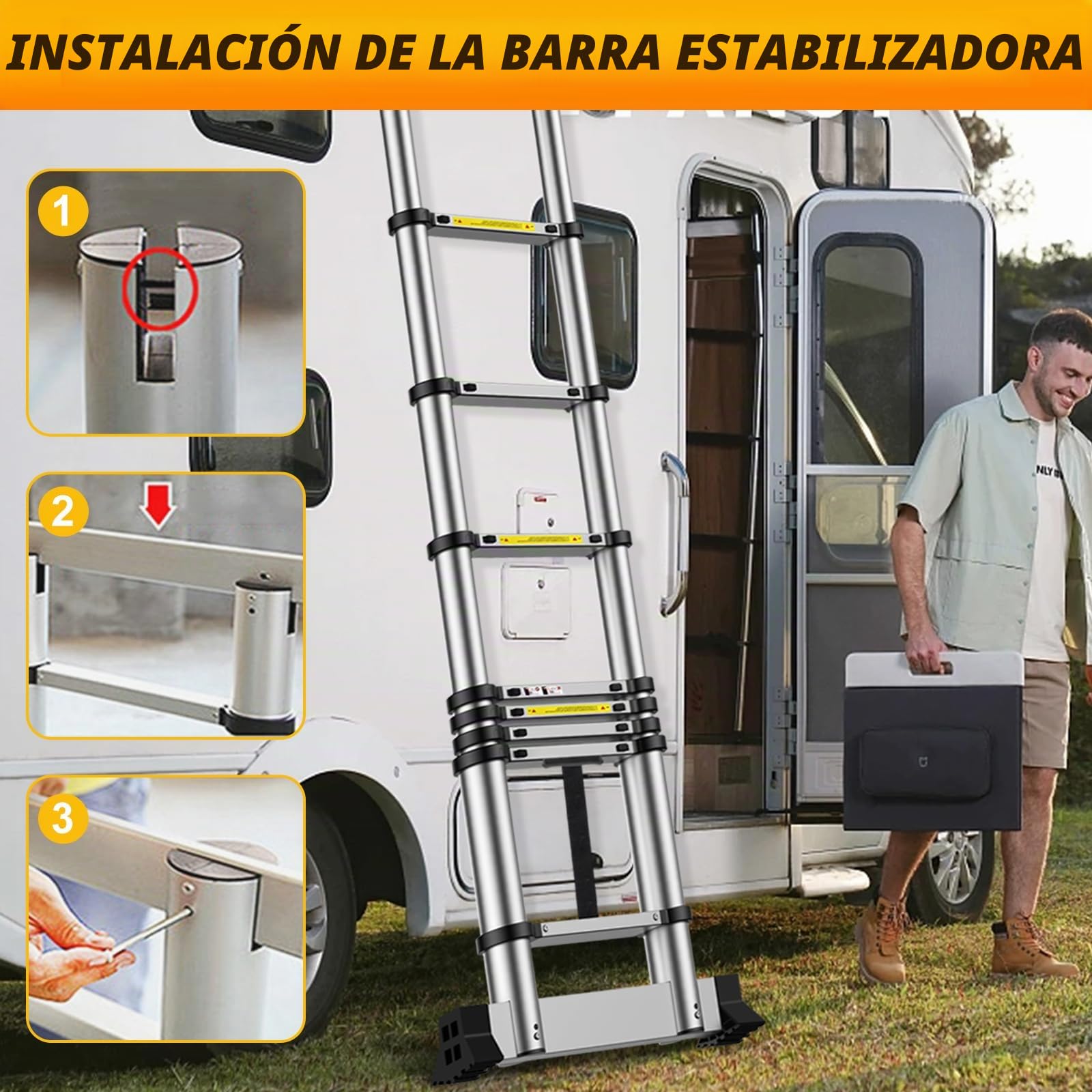Escalera TelescóPica 6,2m, Escalera Extensible con Ganchos, Varias Posiciones, para Reparaciones Domésticas, Almacenes y Trabajos de Jardinería