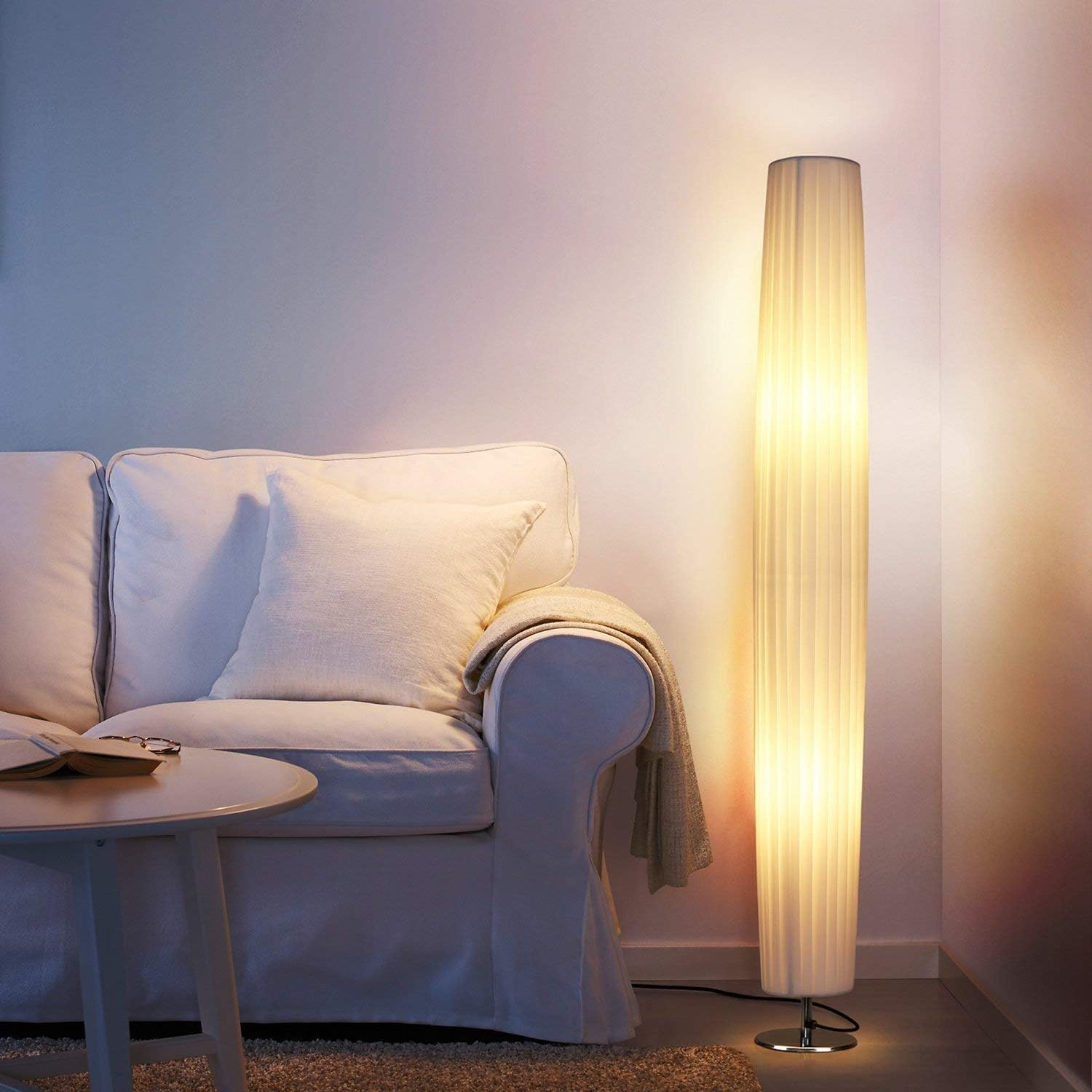 LED Floor Lamp with Fabric Shades, 46 Inch Tall Contemporary Standing Modern Floor Lamps for Living Room, Bedroom, Home, Office