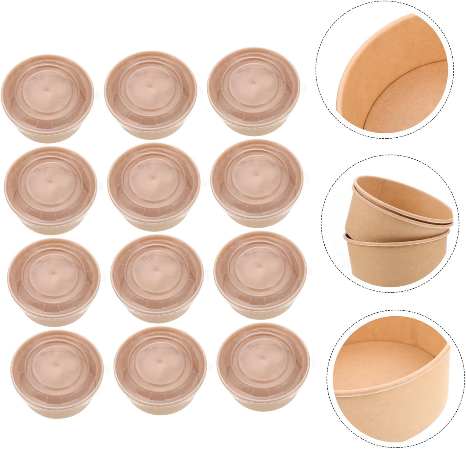 25pcs Kraft Paper Bowl Set Soup Bowls Takeout Containers Lids for Home Restaurant