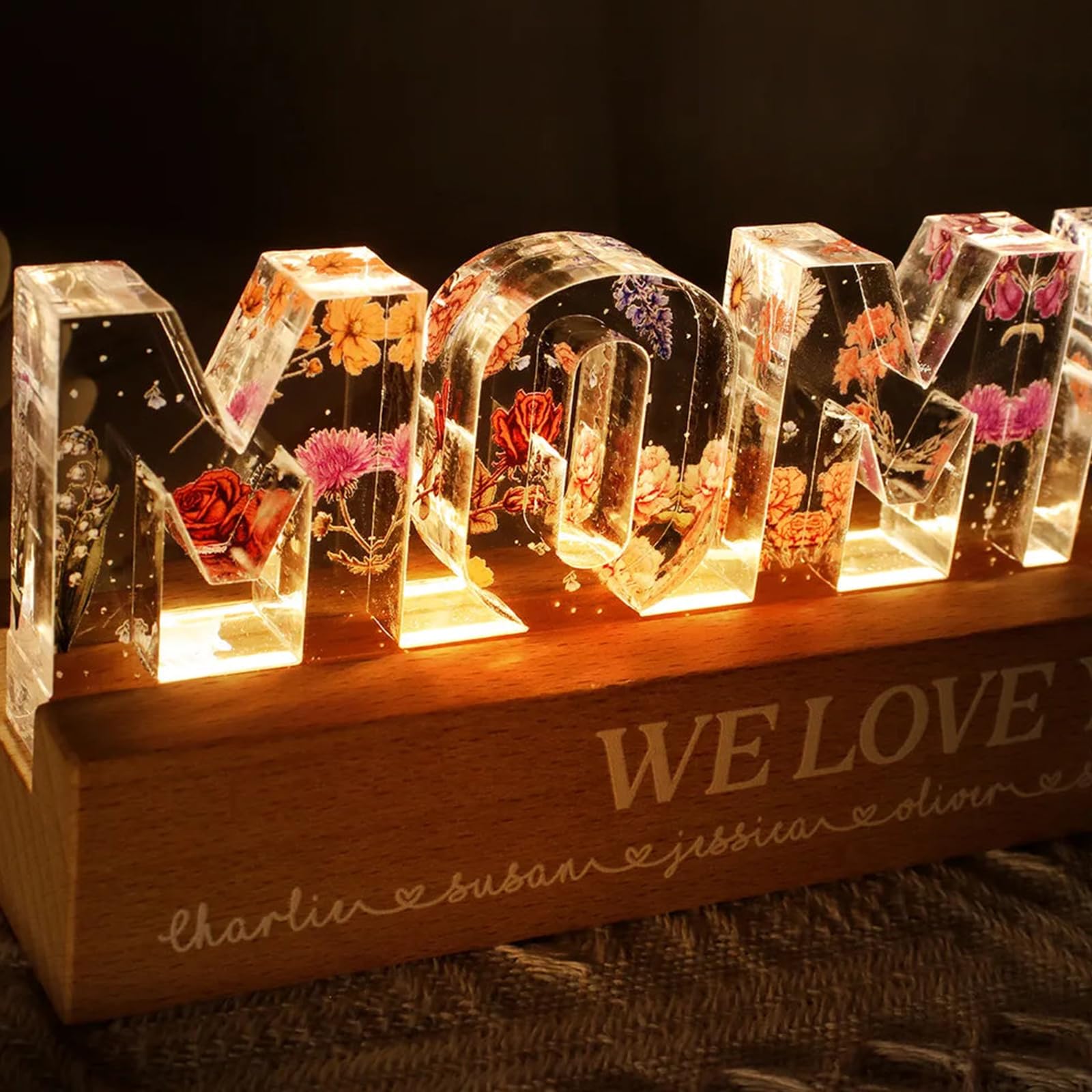 Beleuchtetes Acrylglas „MAMA“ – Nachtlicht als Geburtstagsgeschenk für Mama von Tochter & Sohn – LED Deko zu Weihnachten