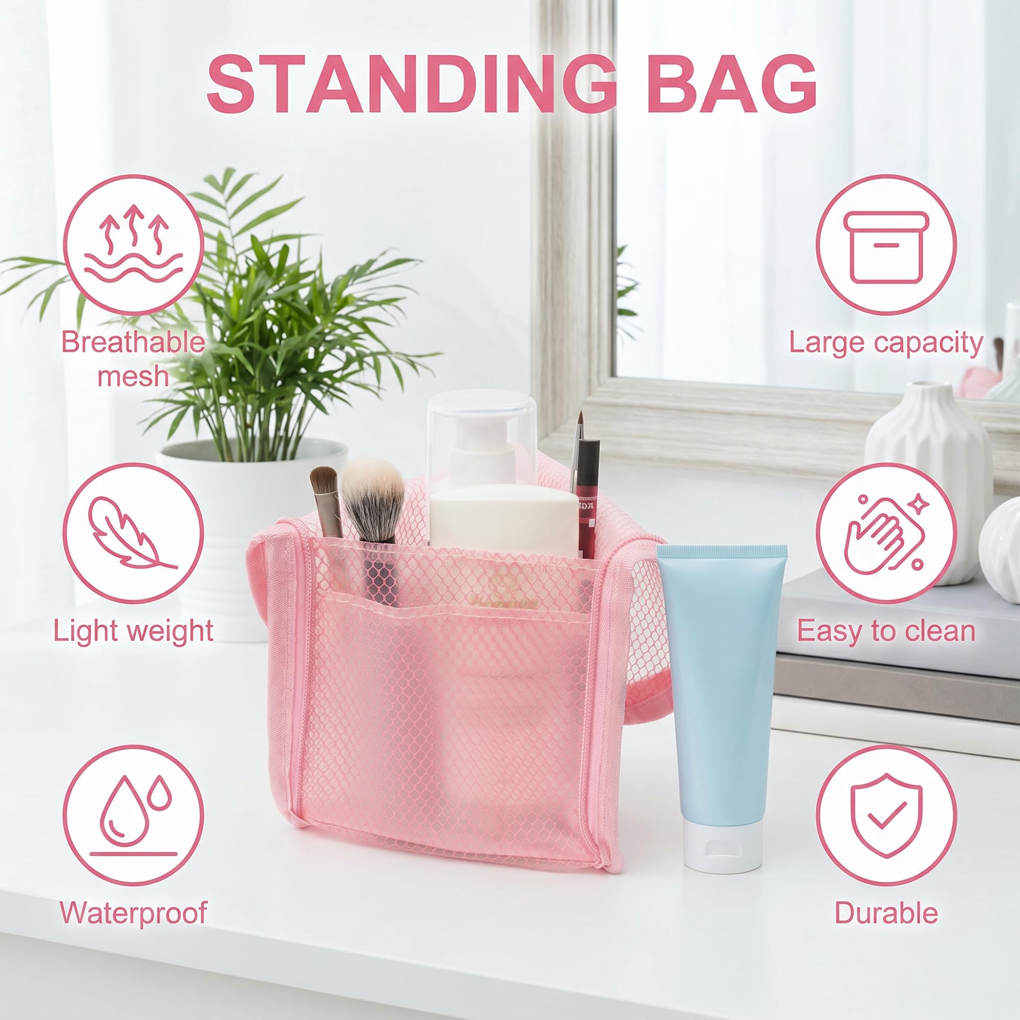 Neceser de pie de 3 piezas – Organizador de viaje plegable portátil con cremallera y bucle, malla EVA de gran capacidad, bolsa impermeable para baño, embalaje de maleta, artículos de tocador