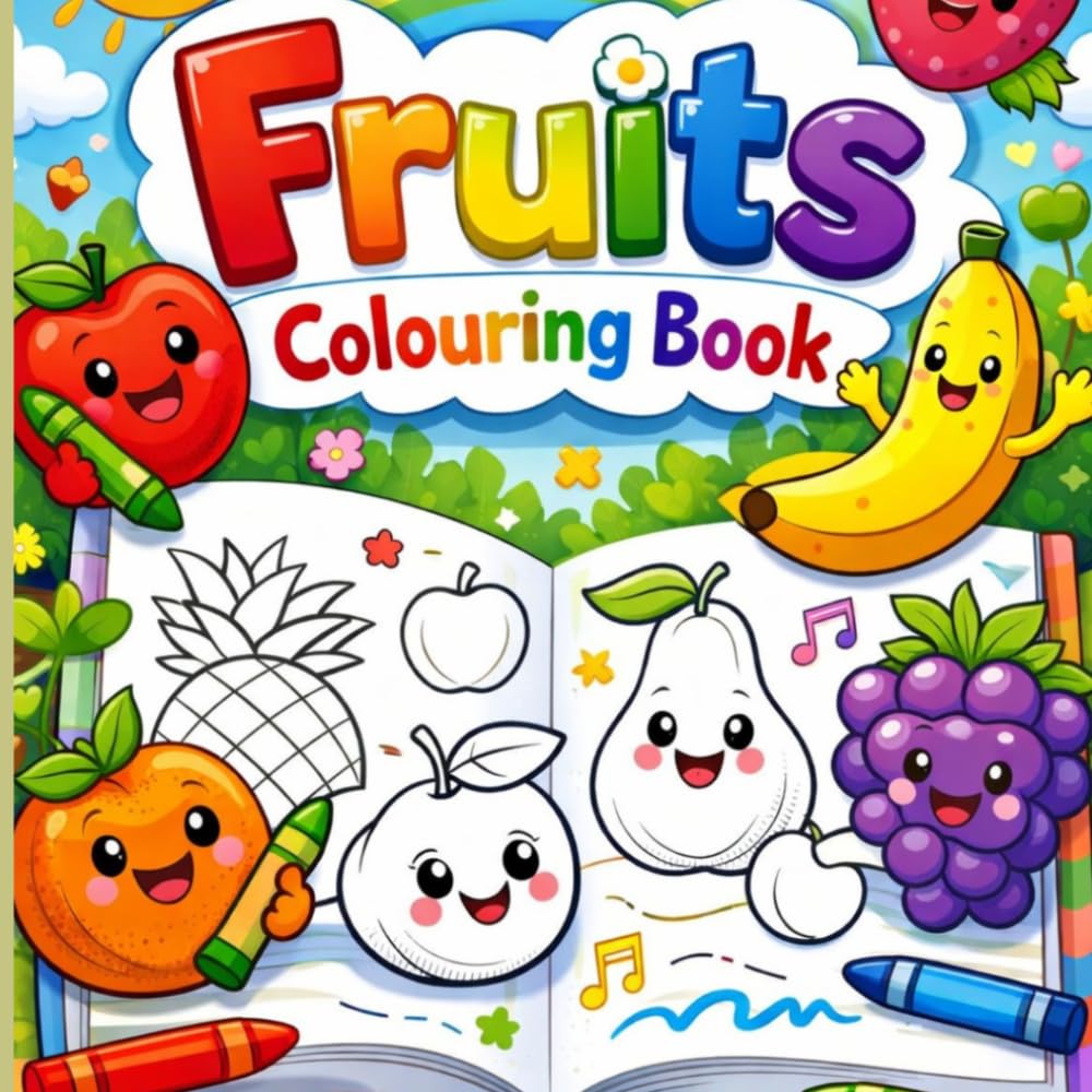 Fruits Coloring Book: Fun & Easy Fruits Coloring Book for Toddlers and Preschoolers | Big Simple Designs for Boys & Girls | Learn Fruits While Coloring