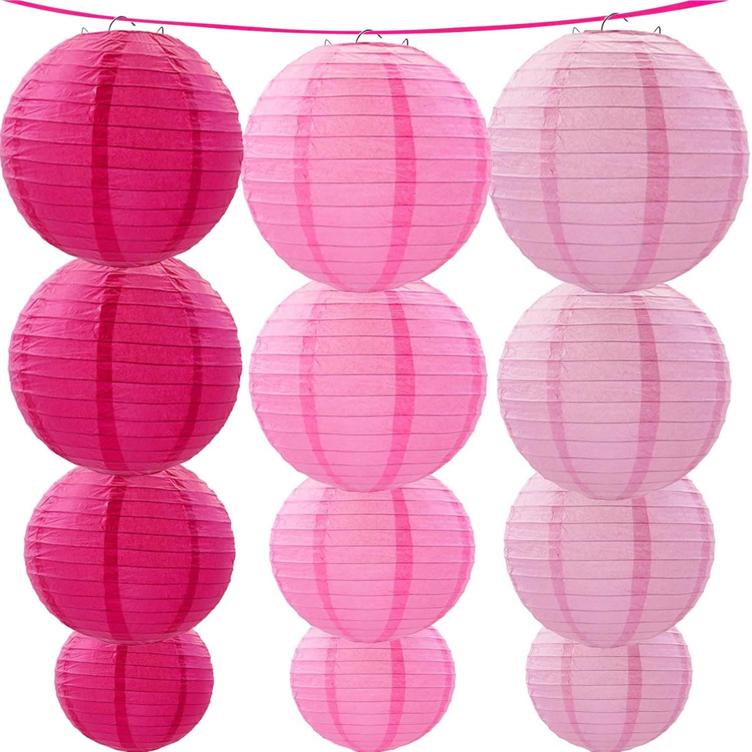 KUNYYI Pink Paper Lanterns 12Pcs Hanging Lanterns for Birthday Party, Wedding, Home Decor, Baby Shower Festive Decoration