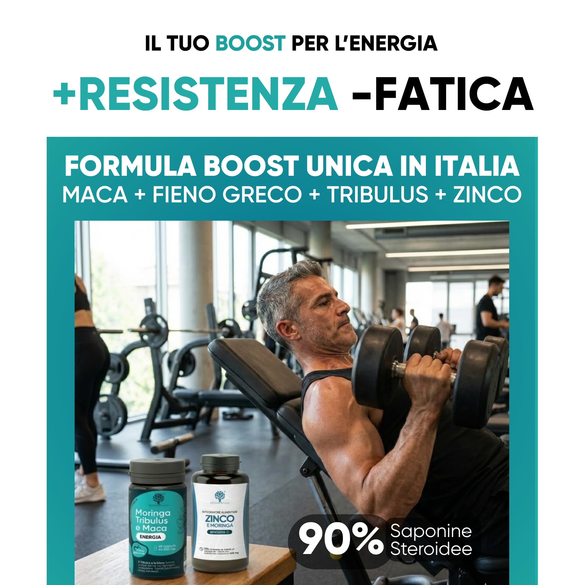 Trattamento BOOST T Uomo – T-Booster Potente con Tribulus Terrestris 90% Saponine + Maca Peruviana + Moringa BIO + Zinco 300 Compresse | Forza, Massa e Vigore | RedMoringa