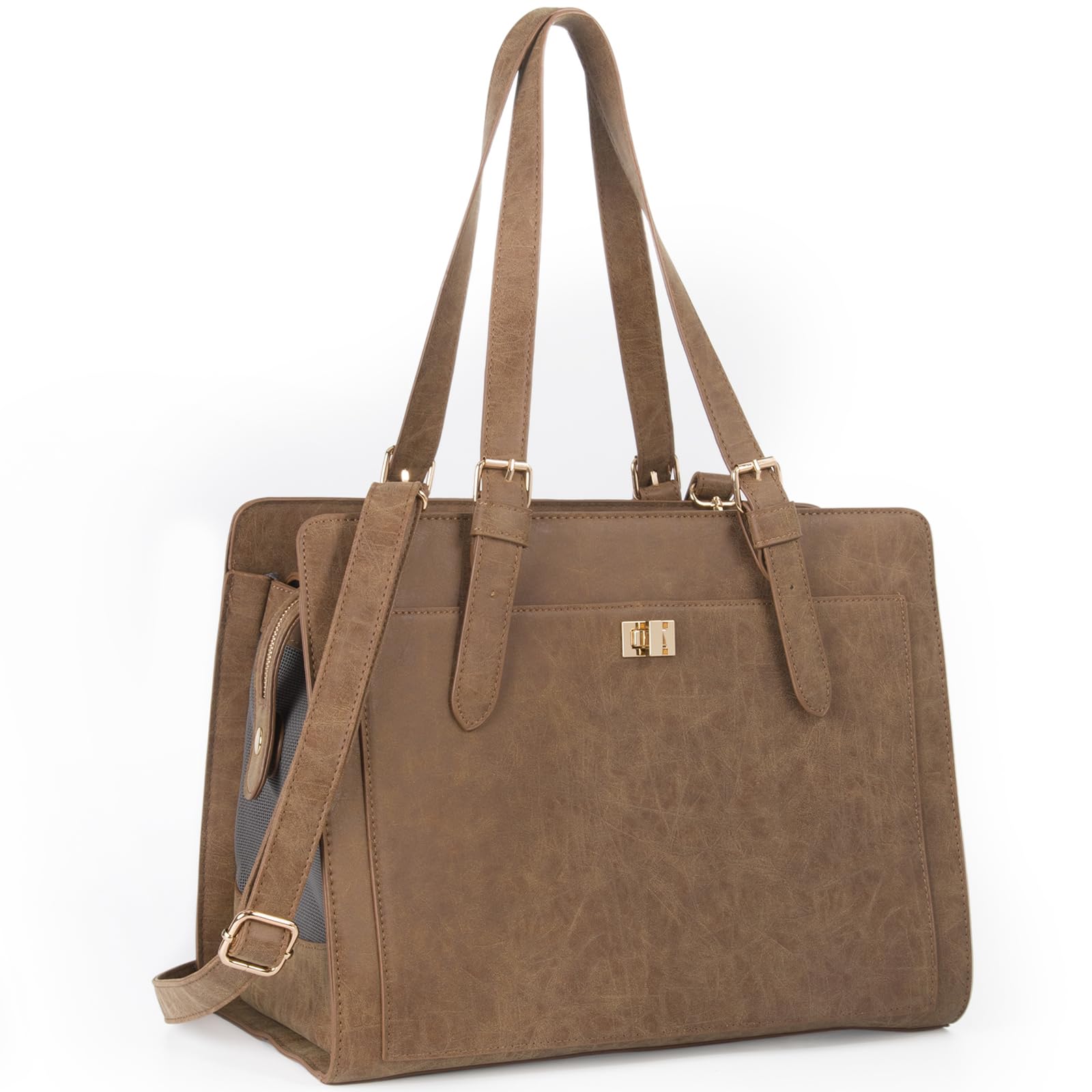 Stylish Pet Carrier Purse Leather Bag for Small Dogs Cats Puppy,Airline Approved Soft-Sided Carriers (Vintage Brown)