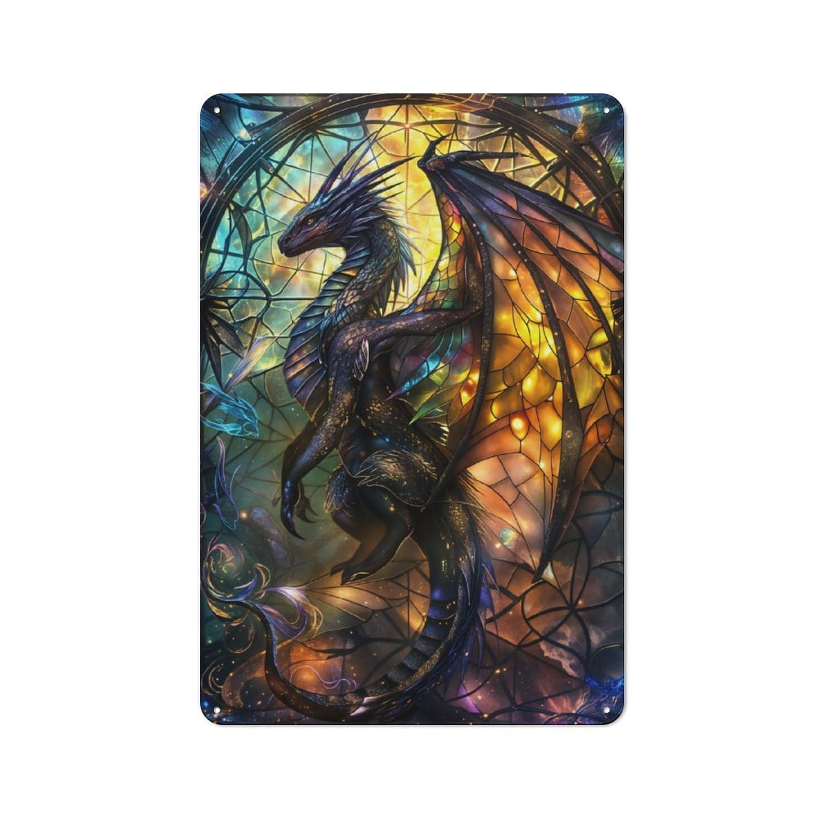 Junmoney Azure Majesty Dragon Tin Sign 30X20cm With For Home Bar Wall, Vintage Decor, For Garage, Workshop And Man Cave Decoration