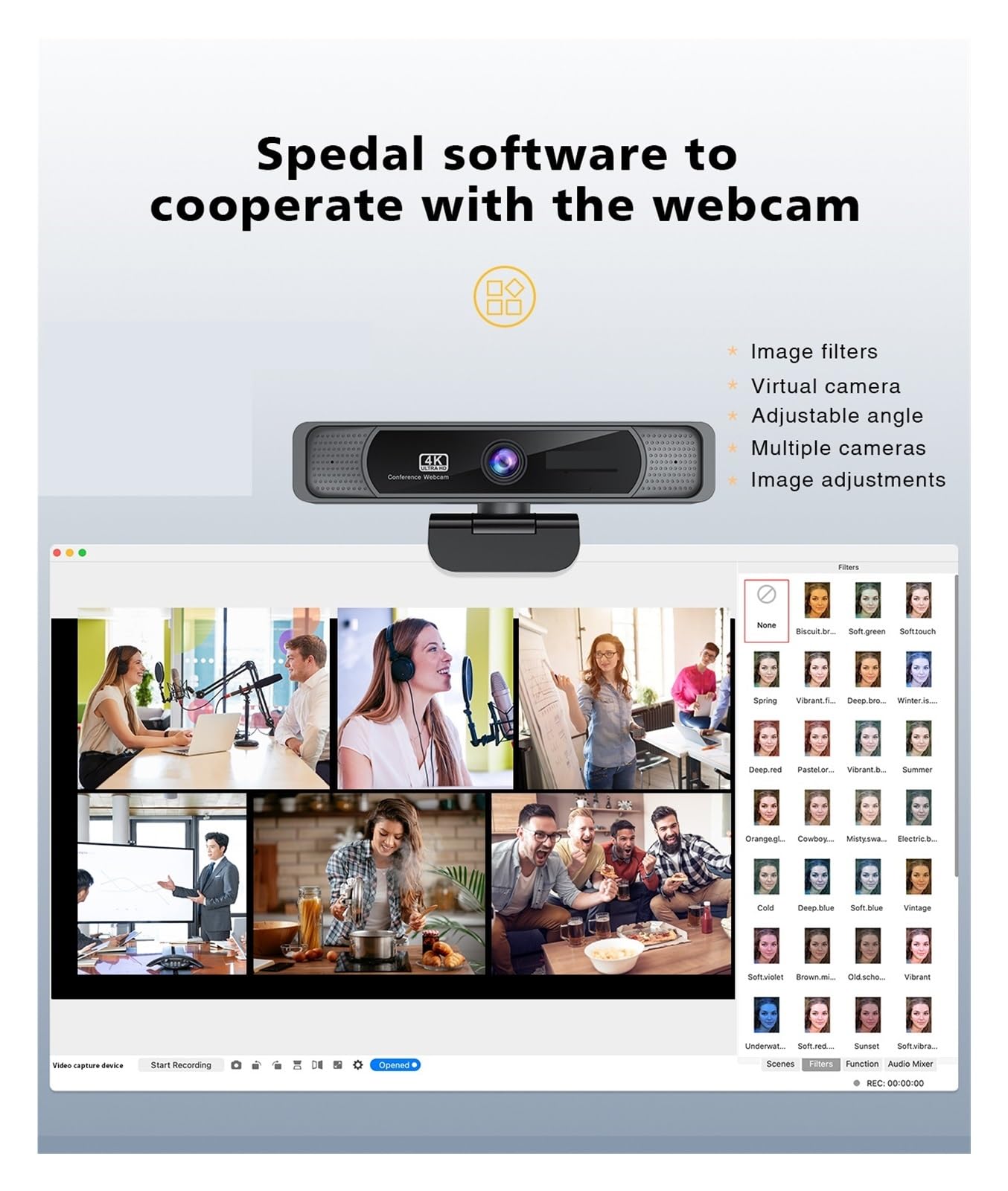 Cámara Web, Webcam HD 4K Webcam 120 ° Gran angular Webcam con micrófono y control remoto Streaming Web Camera for PC Conferencin
