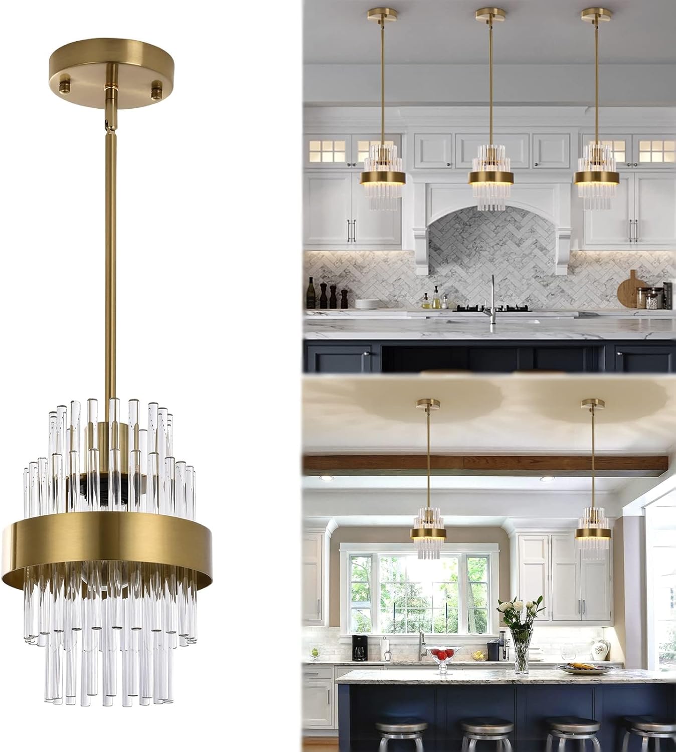 Pendant Light Fixtures, 7inch Modern Glass Pendant Lighting, Brushed Nickel Kitchen Island Pendant Lights, Height Adjustable Pendant Lighting (Brushed Nickel, 1 Pack)