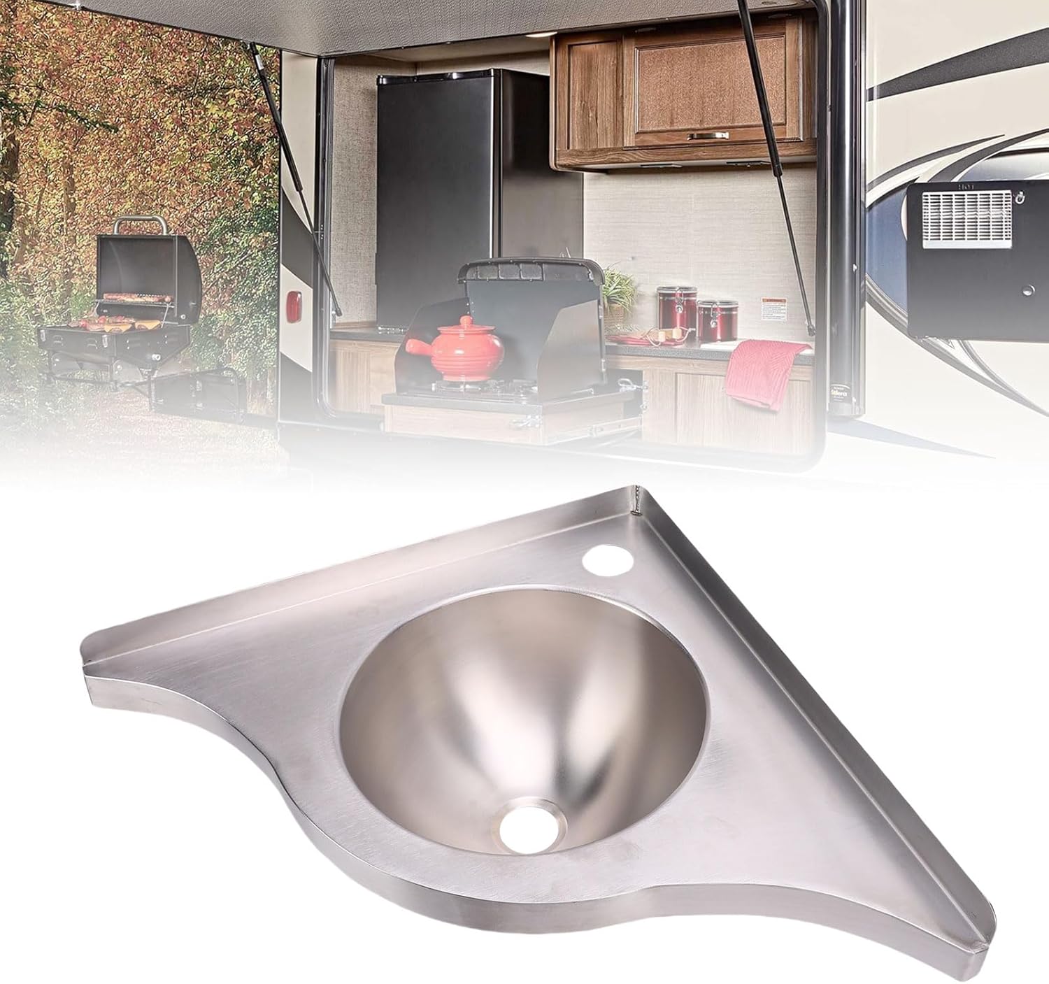 Qqmora RV Corner Sink Stainless Steel Space Saving Corner Basin with 40mm Outlet for Kitchen Bathroom Motorhome Boat Yacht 15.9 X 15.9 X 5.1in 304 Polished Finish