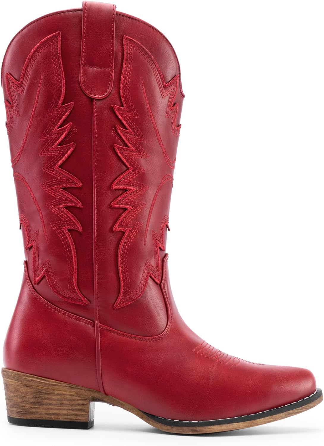 DREAM PAIRS Cowboy Boots for Women Cowgirl Western Mid Calf Boots Snip Toe Embroidered Stitched Low Chunky Heel Pull On Fashion Boots - Image 4