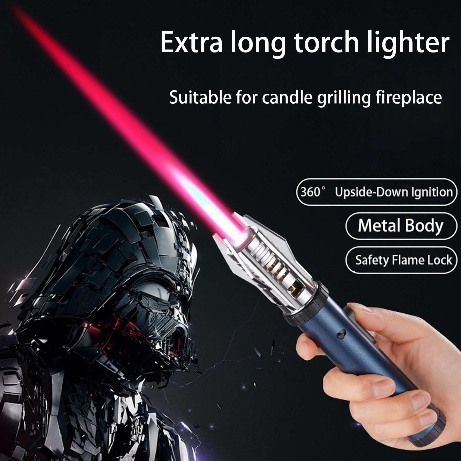Paquete de 4 encendedores de butano resistentes al viento con bloqueo de seguridad, ideal para cocinar al aire libre y regalos de barbacoa