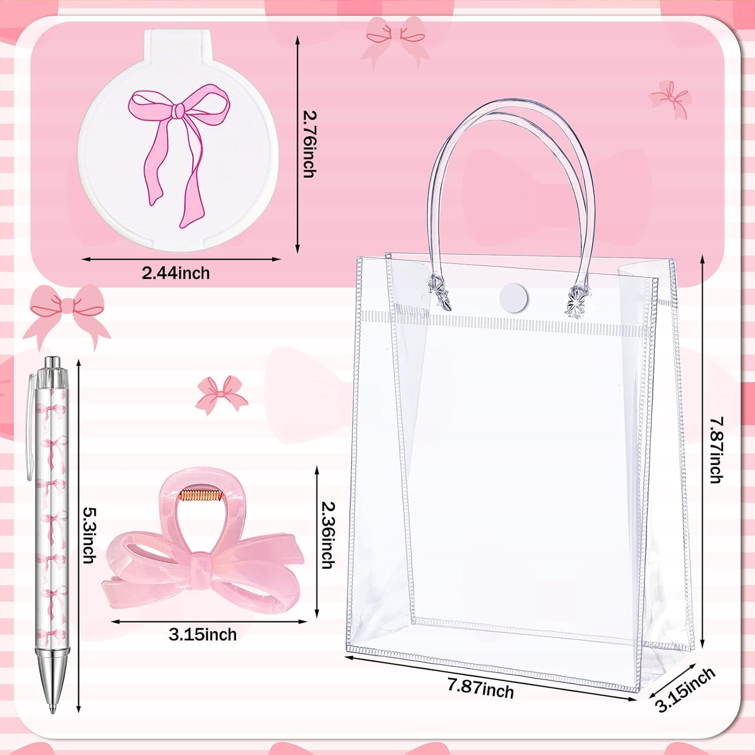 6 Set Baby Shower Game Prizes for Player Winners Pink Bow 17 oz Tumblers with Lids Straws Pink Bow Mirrors Pens Hair Clips Gift Bags for Bridal Shower Wedding Party Supplies - Image 3