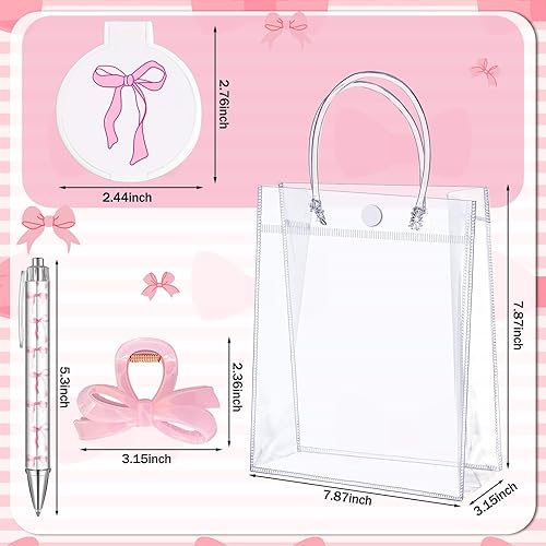 Miniatura 3 de Juego de 6 premios para baby shower para jugadores, lazo rosa, vasos de 17 onzas con tapas, pajitas, espejos de lazo rosa, bolígrafos, pinzas para