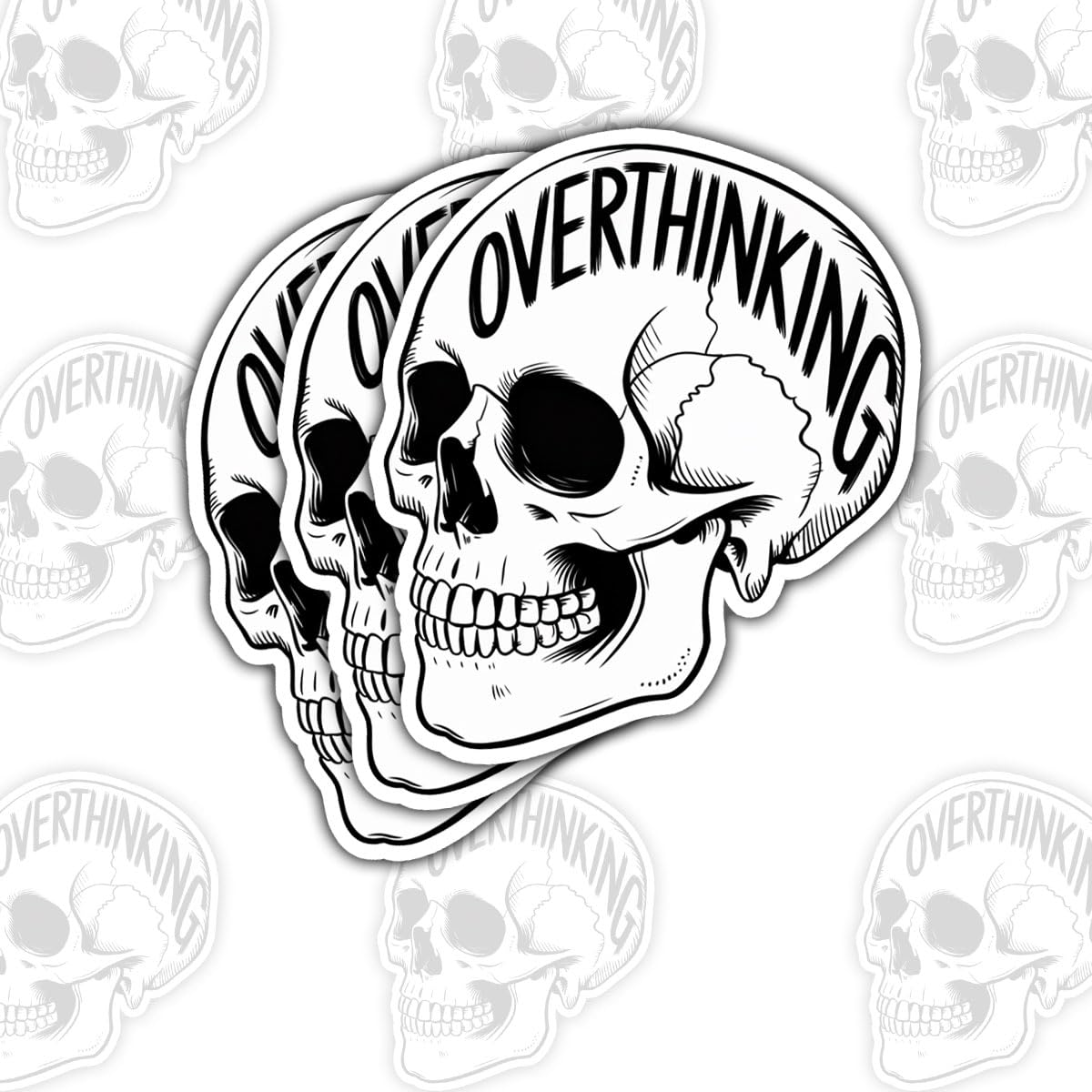 Photo 1 of (3pcs-3in) Overthinking Skeleton Sticker Mental Health Awareness Stickers