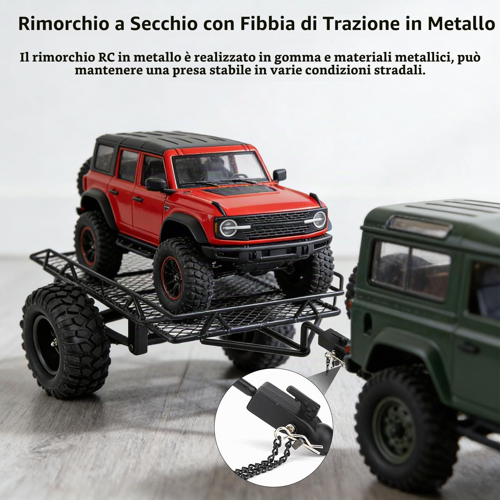 Rimorchio RC, rimorchio Benna RC in Metallo Simulazione Auto da trascinamento Mini rimorchio Nero Trasporto Dietro l'auto per TRX4 D90 SCX10 CC01 1/10 Parti Fai da Te