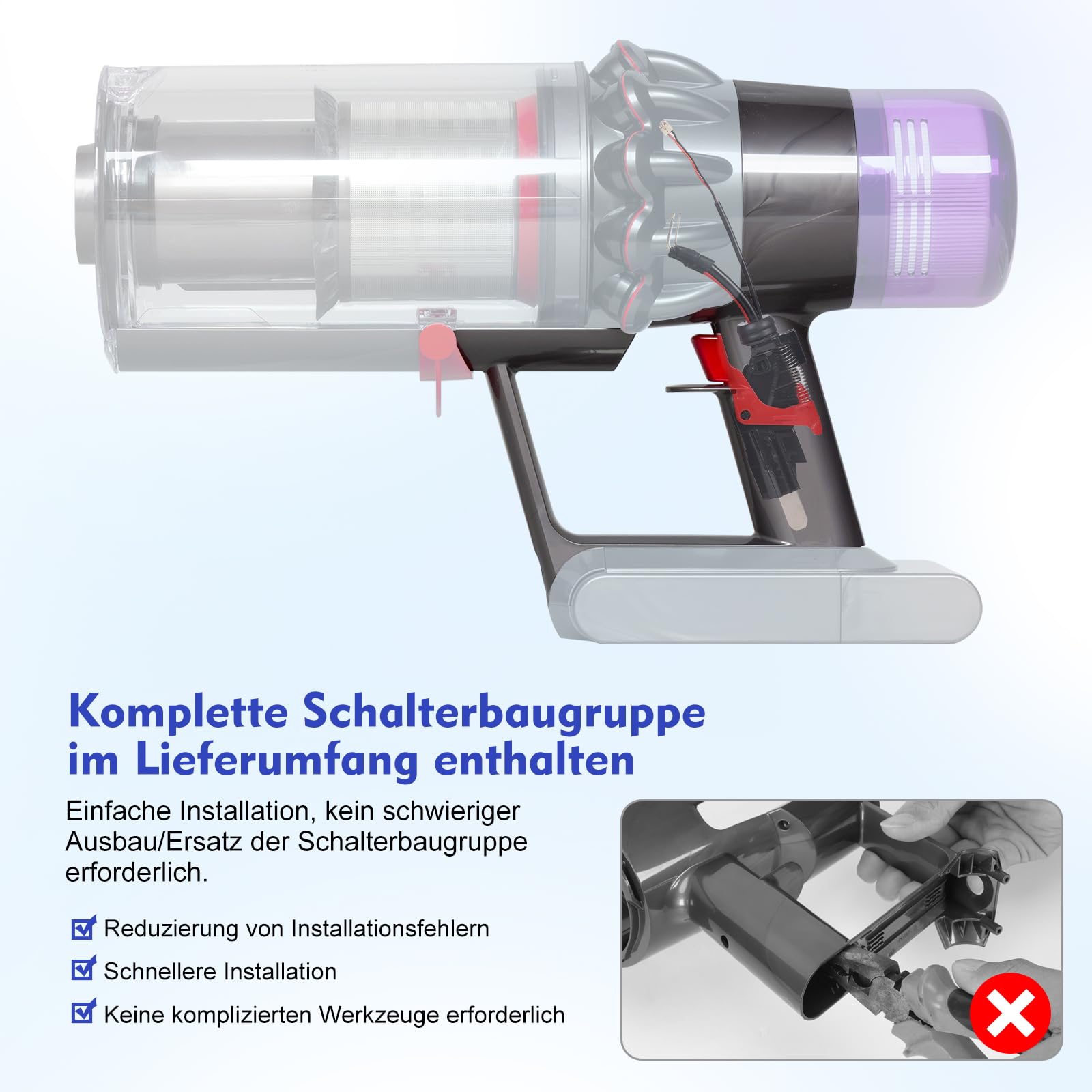 SV14 V11 Ersatzgehäuse für Dyson V11 Griff Gehäuse Hauptkörper Ersatzteile | SV14 V11 Schalter-Montagegriff Grundgehäuse und Hauptkörper-Montage Staubsauger Ersatzteil 970142-01 nur für Schraubbatterie