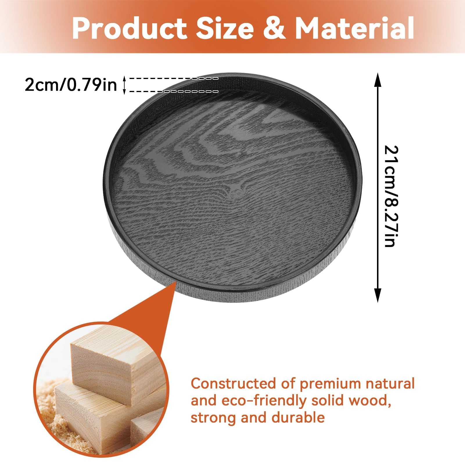 Solid Wood Serving Tray, Round Shape Tea Coffee Snack Food Meals Serving Tray Plate Party Bar Server Breakfast Tray (Black