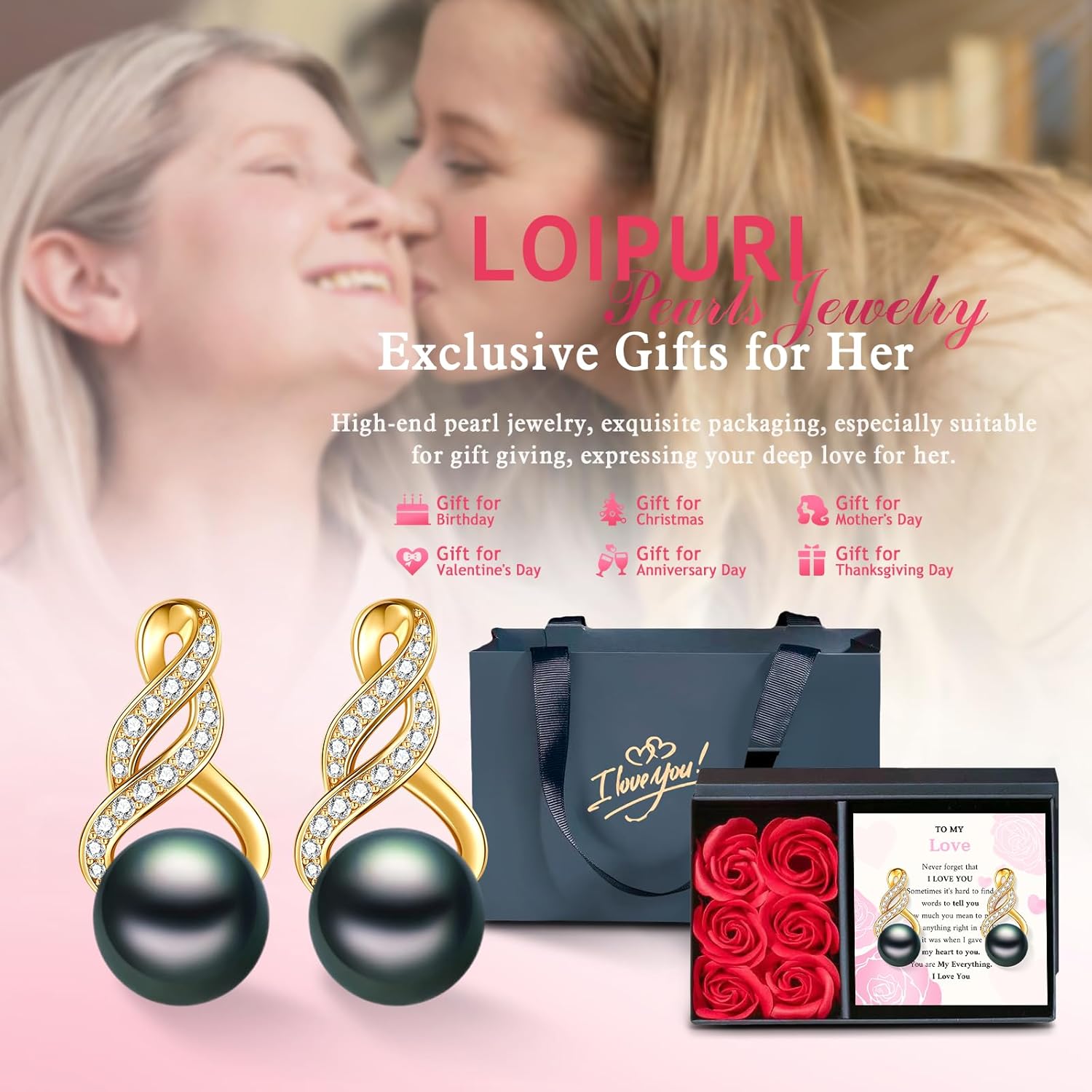 Sterling Silver Infinity/Bow Tie/Tear Drop Pearl Earrings - Cubic Zirconia Pearl Jewelry Packaged in Preserved Red Rose Box - Perfect for Anniversary, Gifts for Her, Wife, Mother, Grandmother